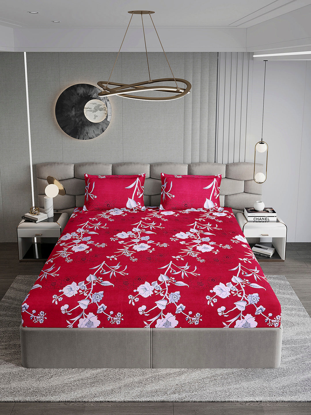 254 GSM Micro King Fitted Bed 1 Fitted Bedsheet with 2 Pillow Cover (Clare FT)