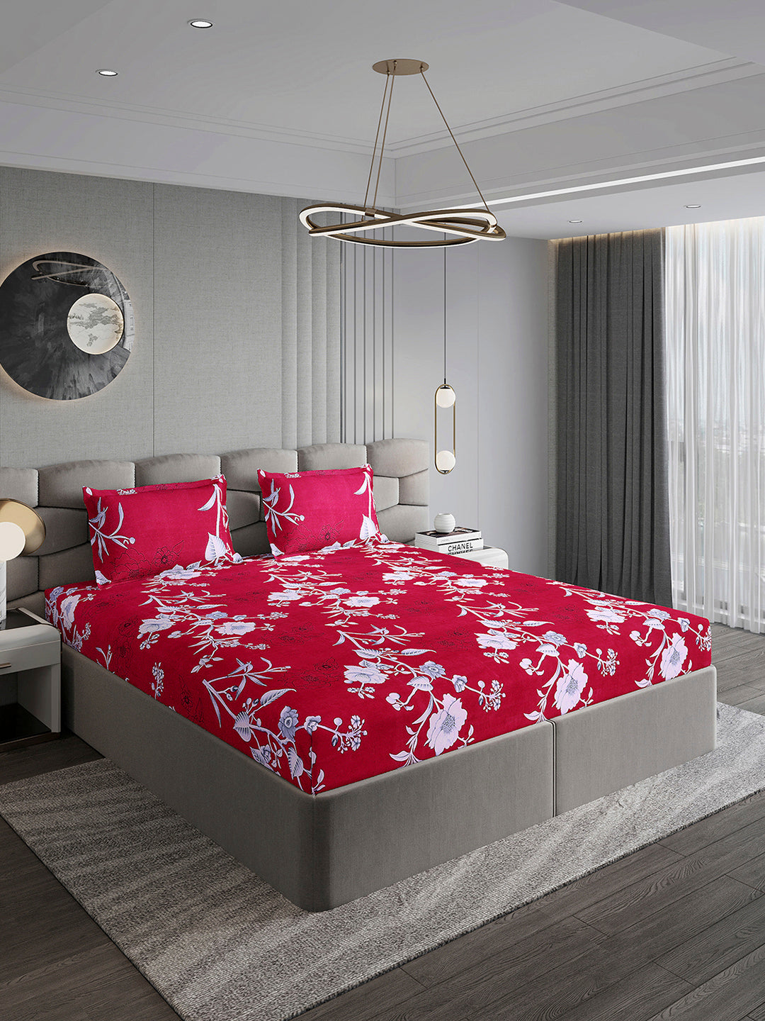 254 GSM Micro King Fitted Bed 1 Fitted Bedsheet with 2 Pillow Cover (Clare FT)