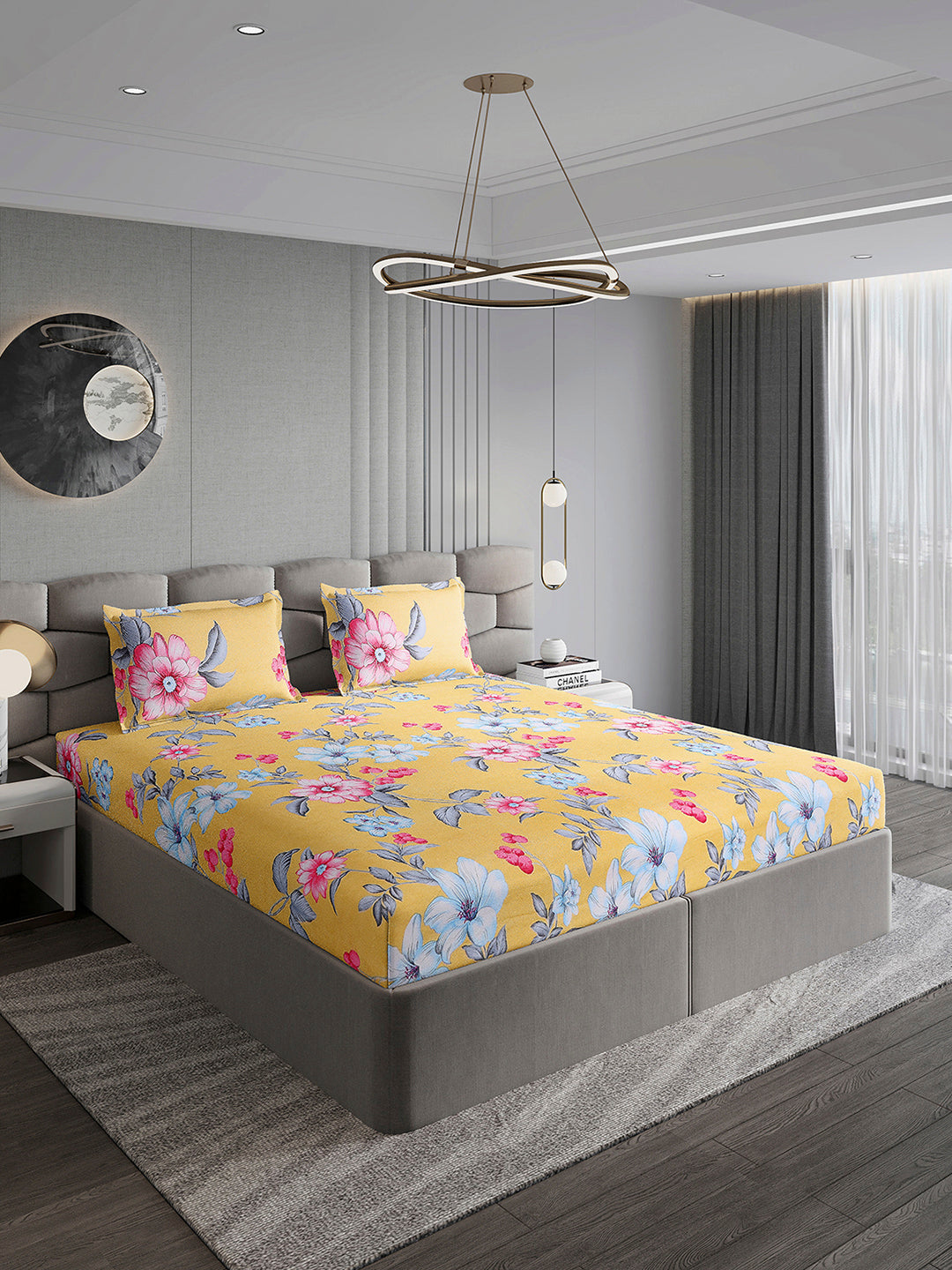 254 GSM Micro King Fitted Bed 1 Fitted Bedsheet with 2 Pillow Cover (Clare FT)