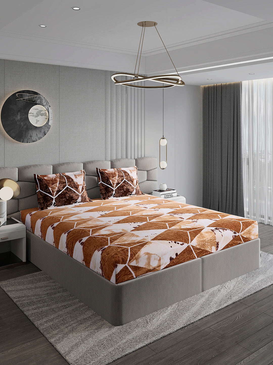 374 GSM Polyester Double Bed 1 Bedsheet with 2 Pillow Cover (Impression)