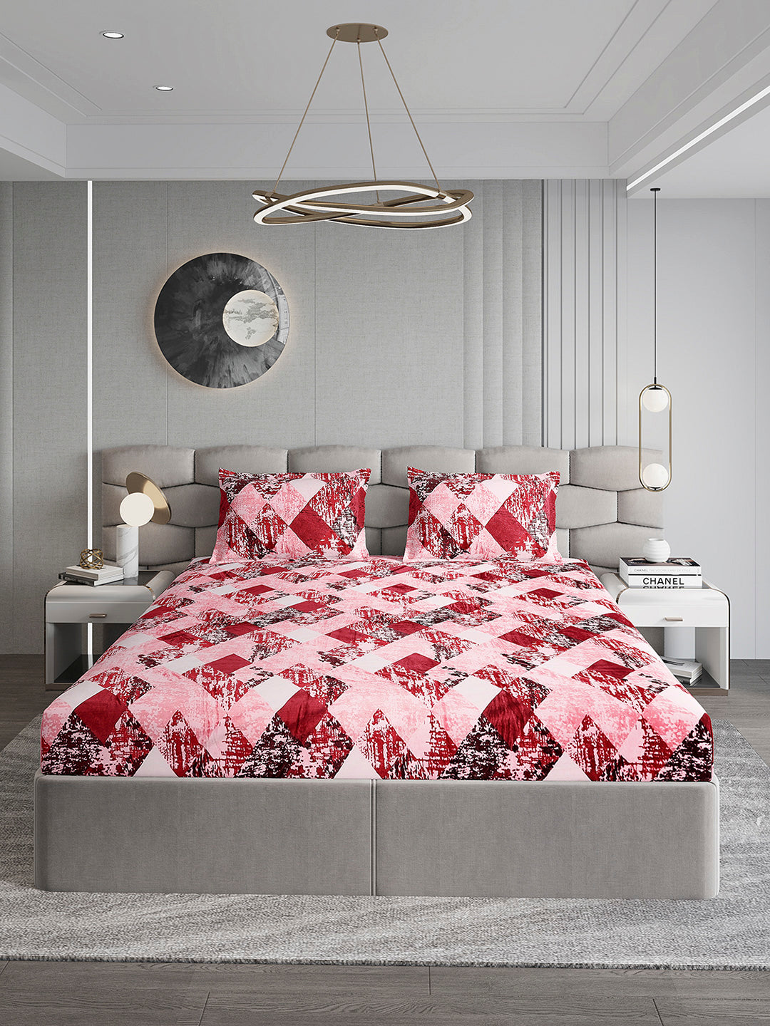 374 GSM Polyester Double Bed 1 Bedsheet with 2 Pillow Cover (Impression)