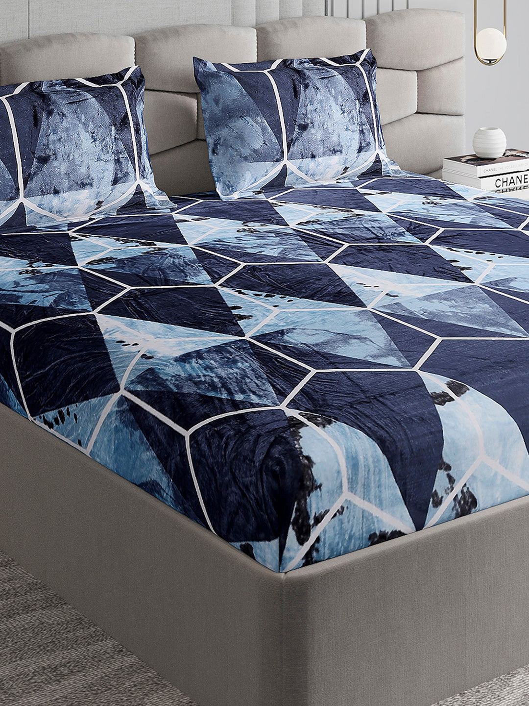 374 GSM Polyester Double Bed 1 Bedsheet with 2 Pillow Cover (Impression)