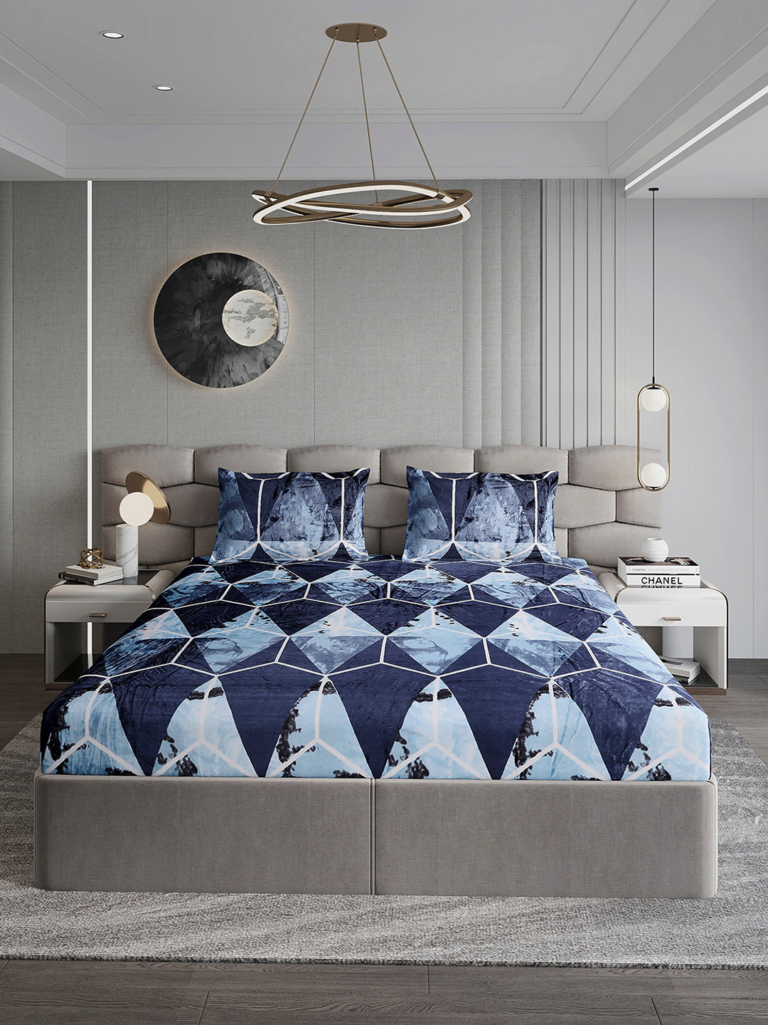 374 GSM Polyester Double Bed 1 Bedsheet with 2 Pillow Cover (Impression)