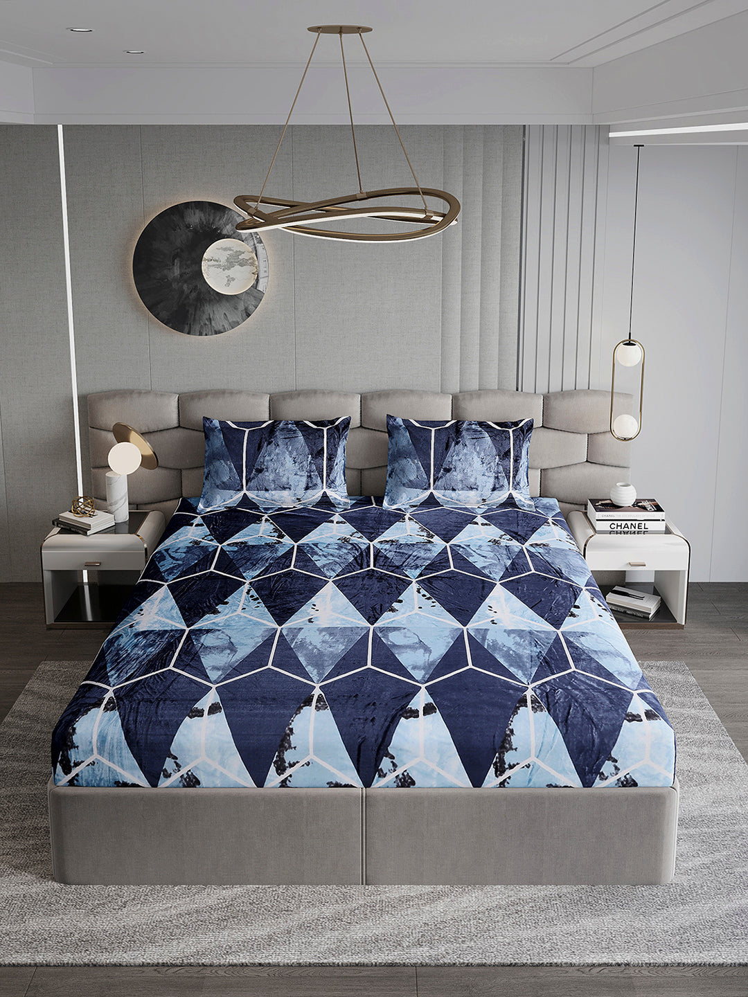 374 GSM Polyester Double Bed 1 Bedsheet with 2 Pillow Cover (Impression)