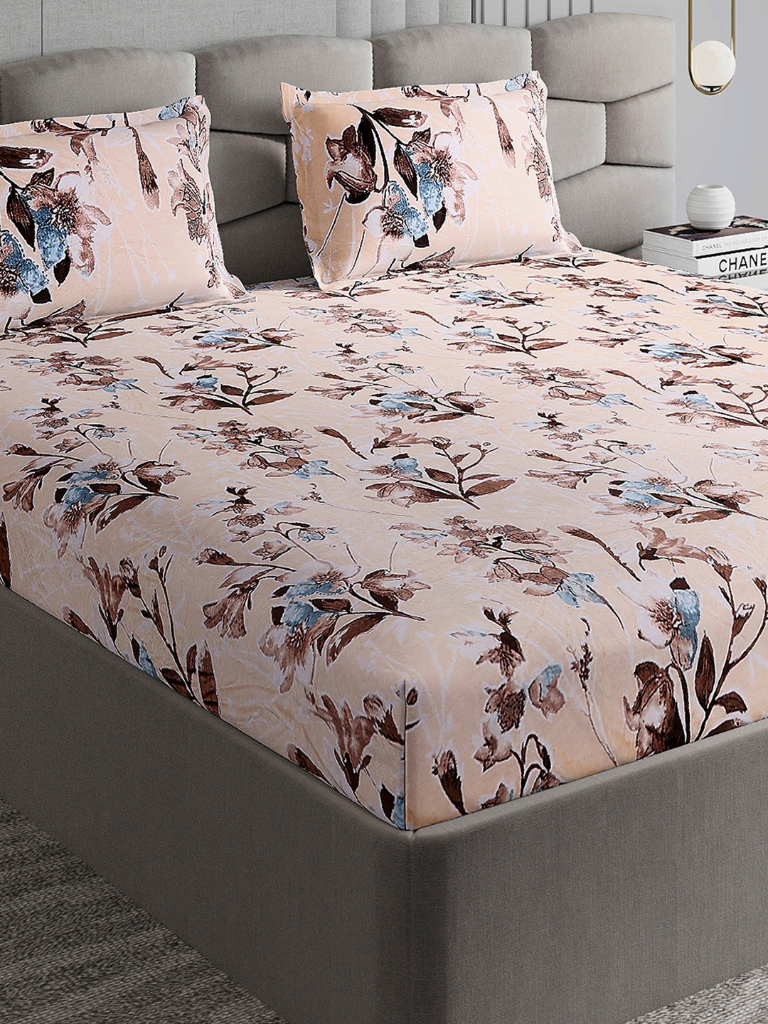 374 GSM Polyester Double Bed 1 Bedsheet with 2 Pillow Cover (Impression)