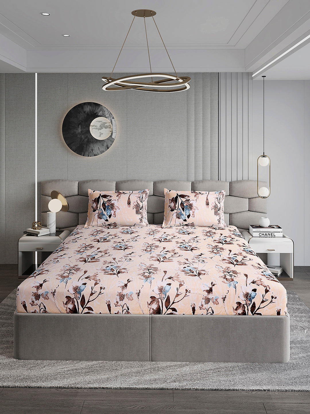 374 GSM Polyester Double Bed 1 Bedsheet with 2 Pillow Cover (Impression)