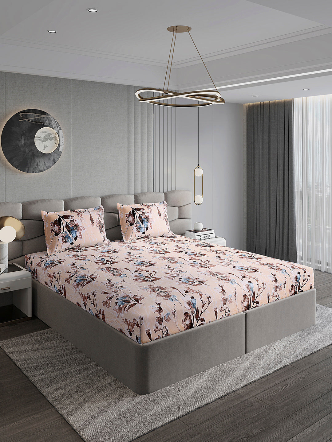 374 GSM Polyester Double Bed 1 Bedsheet with 2 Pillow Cover (Impression)