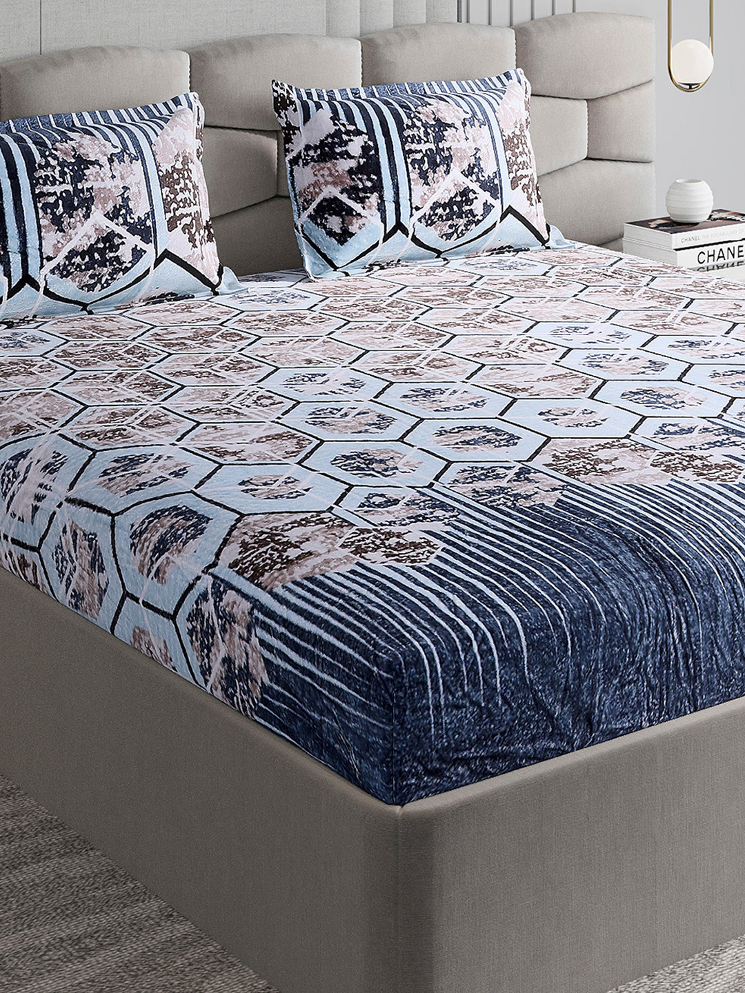 374 GSM Polyester Double Bed 1 Bedsheet with 2 Pillow Cover (Impression)