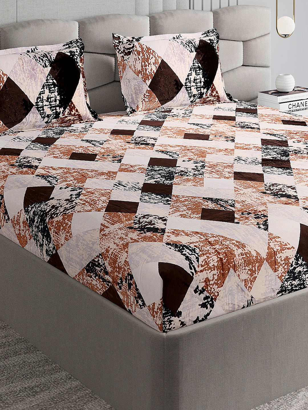 374 GSM Polyester Double Bed 1 Bedsheet with 2 Pillow Cover (Impression)