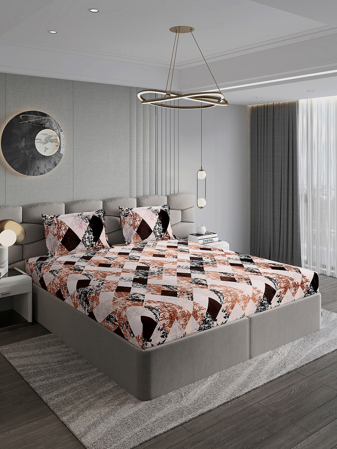 374 GSM Polyester Double Bed 1 Bedsheet with 2 Pillow Cover (Impression)