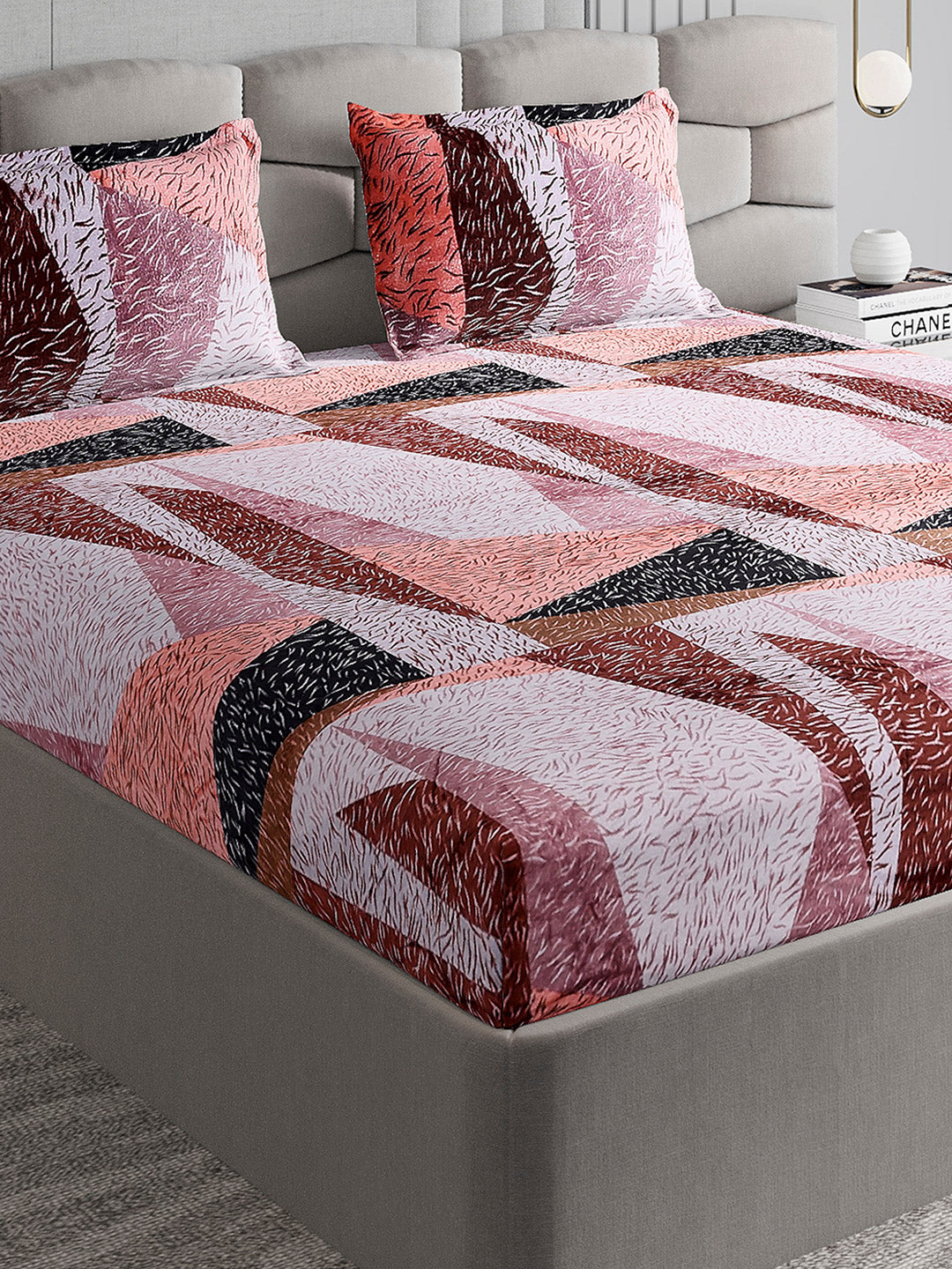 374 GSM Polyester Double Bed 1 Bedsheet with 2 Pillow Cover (Impression)