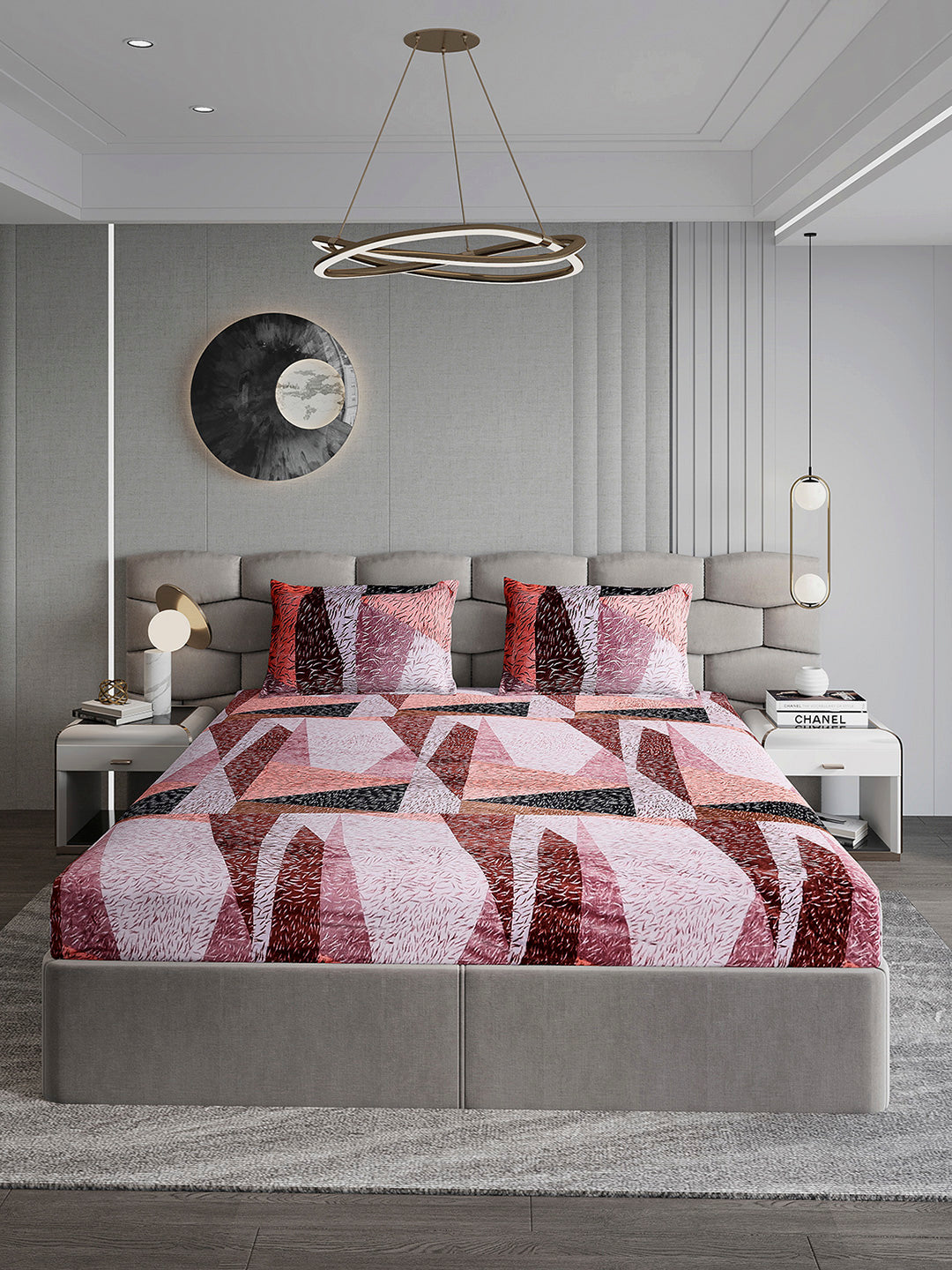 374 GSM Polyester Double Bed 1 Bedsheet with 2 Pillow Cover (Impression)