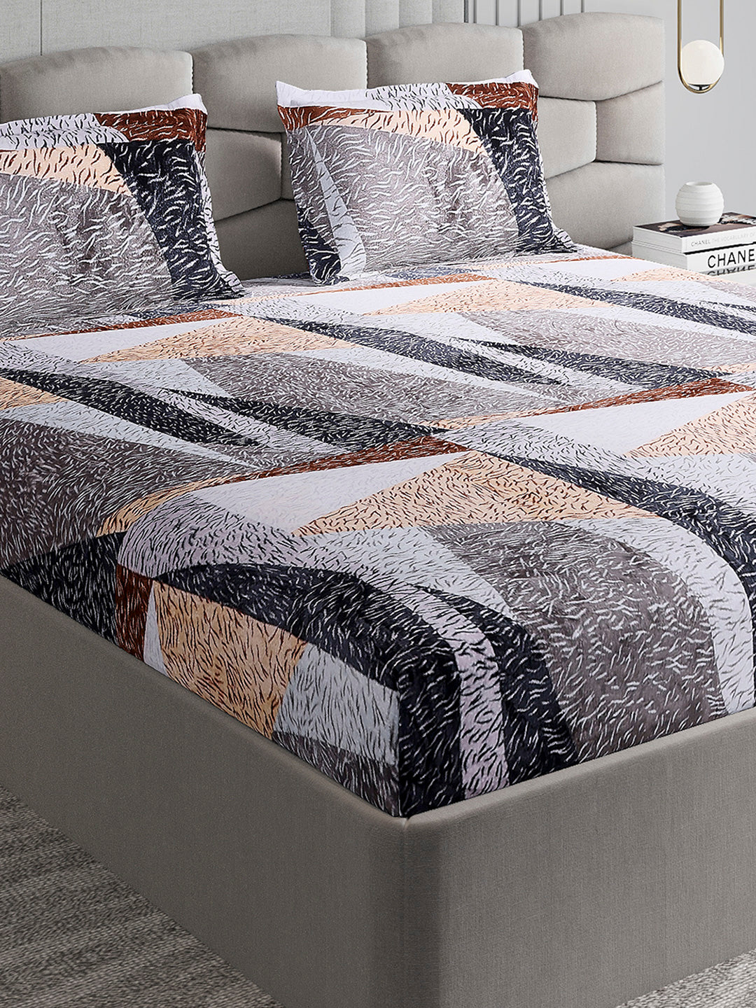 374 GSM Polyester Double Bed 1 Bedsheet with 2 Pillow Cover (Impression)