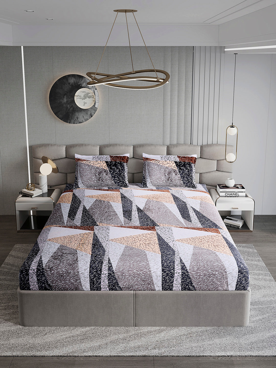 374 GSM Polyester Double Bed 1 Bedsheet with 2 Pillow Cover (Impression)
