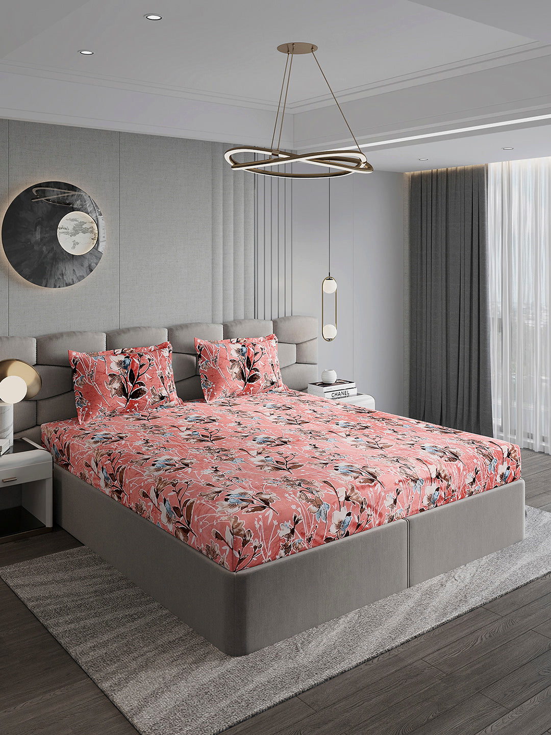 374 GSM Polyester Double Bed 1 Bedsheet with 2 Pillow Cover (Impression)