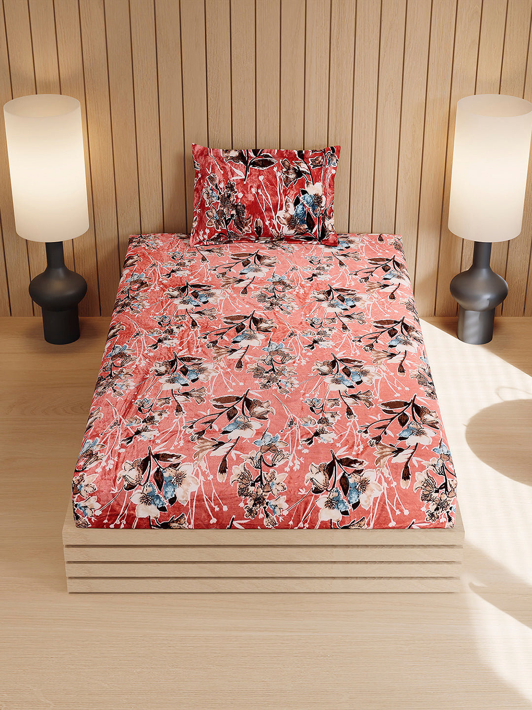 353 GSM 100% Polyester Single Bed 1 Bedsheet with 1 Pillow Cover (Ira)