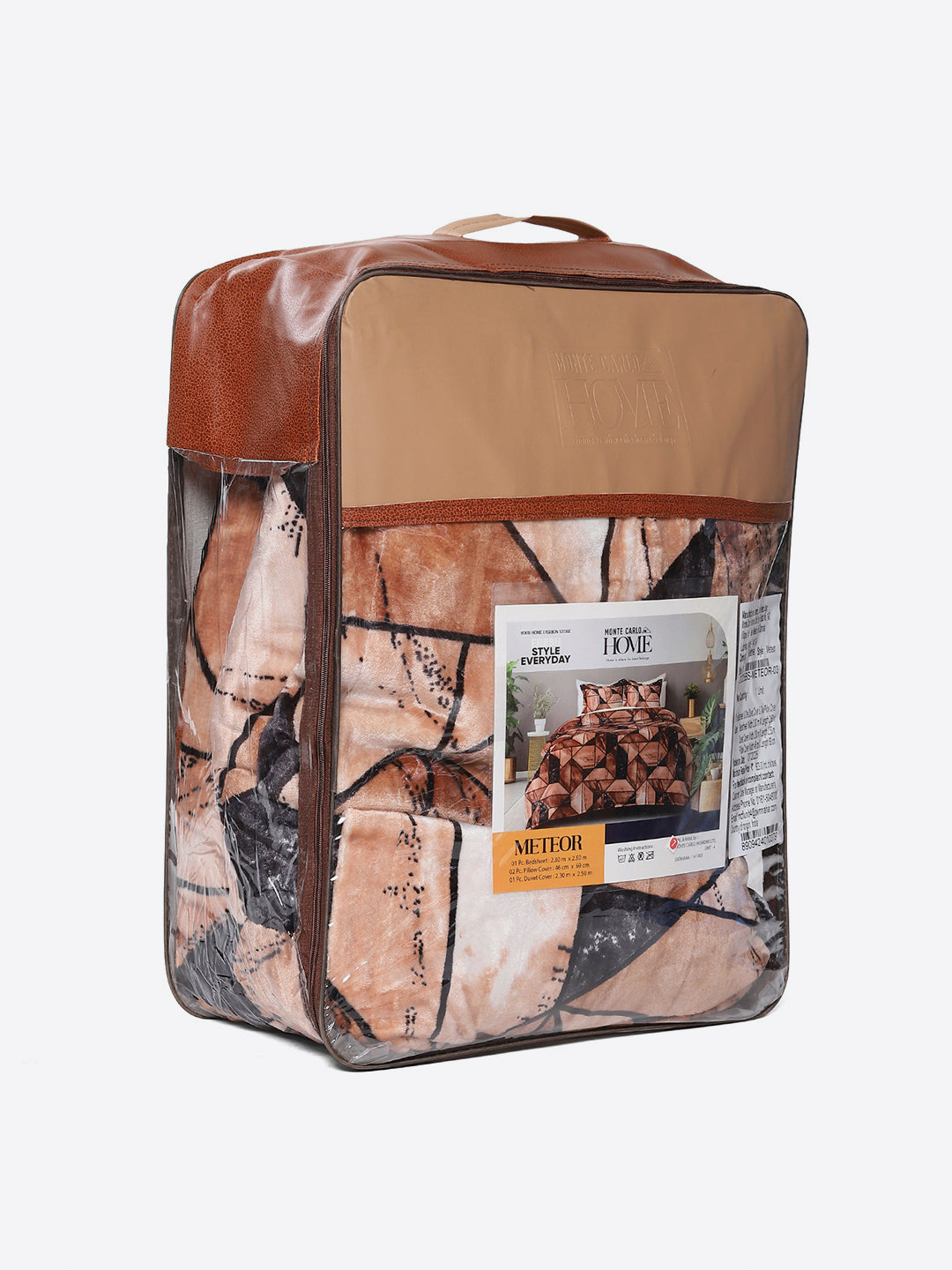 904 GSM 100% Polyester Double Bed 1 Bedsheet, 1 Duvet Cover & 2 Pillow Cover (Meteor 4 Pcs Set)