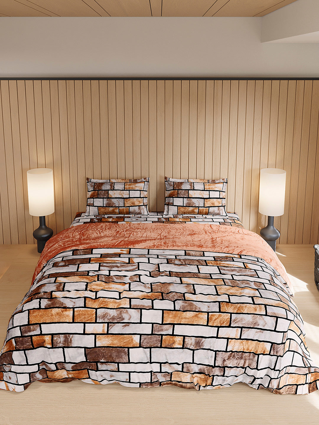 904 GSM 100% Polyester Double Bed 1 Bedsheet, 1 Duvet Cover & 2 Pillow Cover (Meteor 4 Pcs Set)