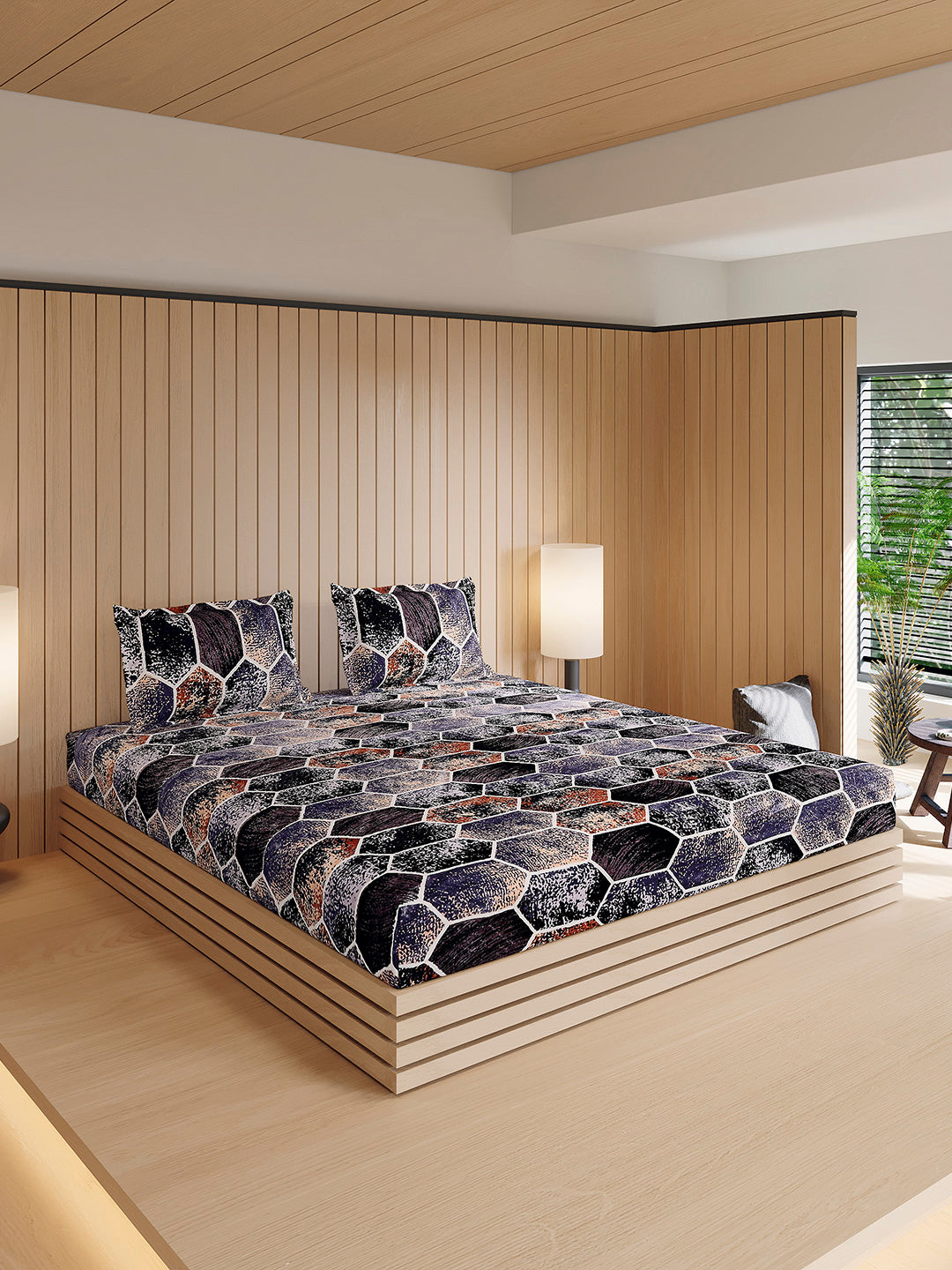 904 GSM 100% Polyester Double Bed 1 Bedsheet, 1 Duvet Cover & 2 Pillow Cover (Meteor 4 Pcs Set)