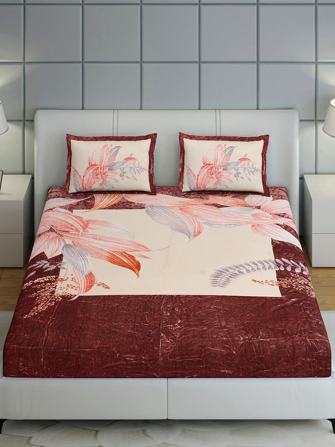 331 GSM 100% Polyester Double Bed 1 Bedsheet with 2 Pillow Cover (Miranda)