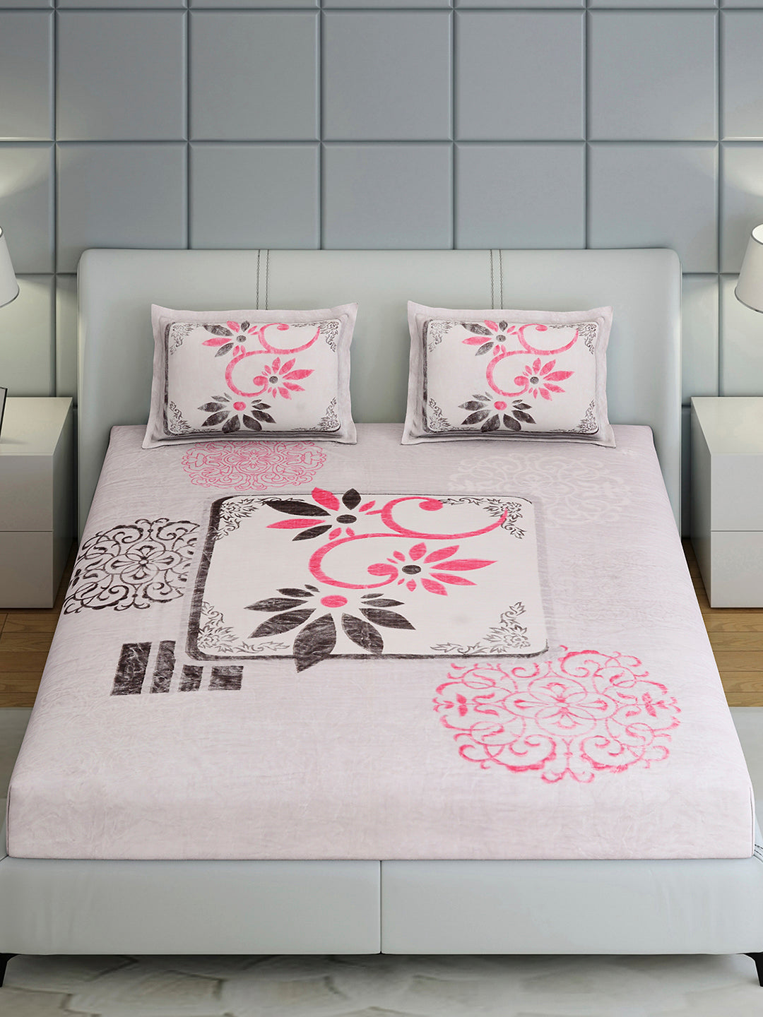 331 GSM 100% Polyester Double Bed 1 Bedsheet with 2 Pillow Cover (Miranda)