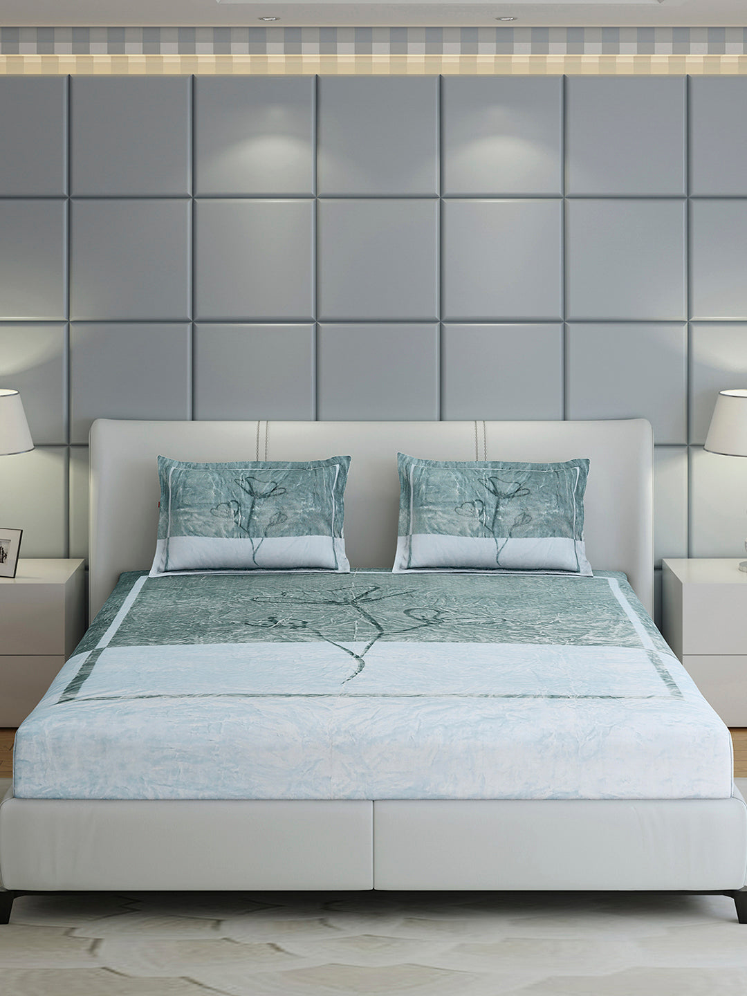 331 GSM 100% Polyester Double Bed 1 Bedsheet with 2 Pillow Cover (Miranda)