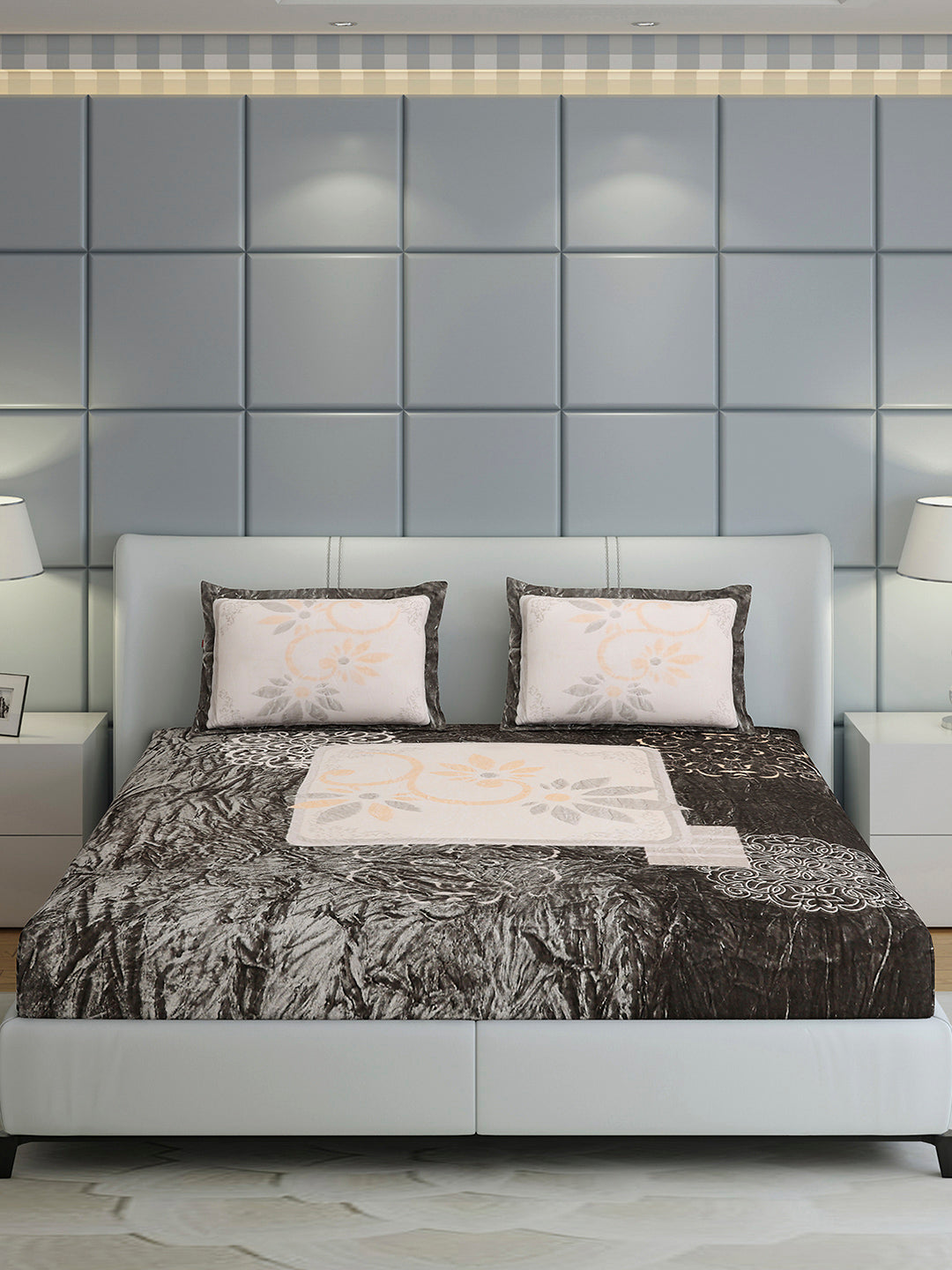 331 GSM 100% Polyester Double Bed 1 Bedsheet with 2 Pillow Cover (Miranda)