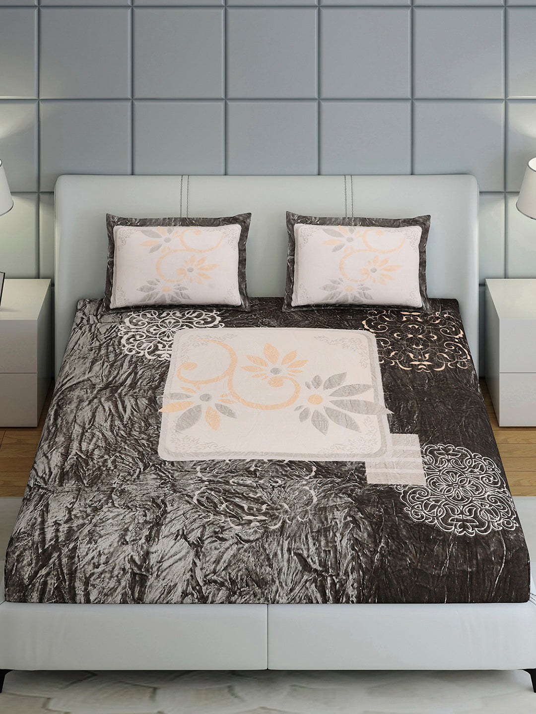 331 GSM 100% Polyester Double Bed 1 Bedsheet with 2 Pillow Cover (Miranda)