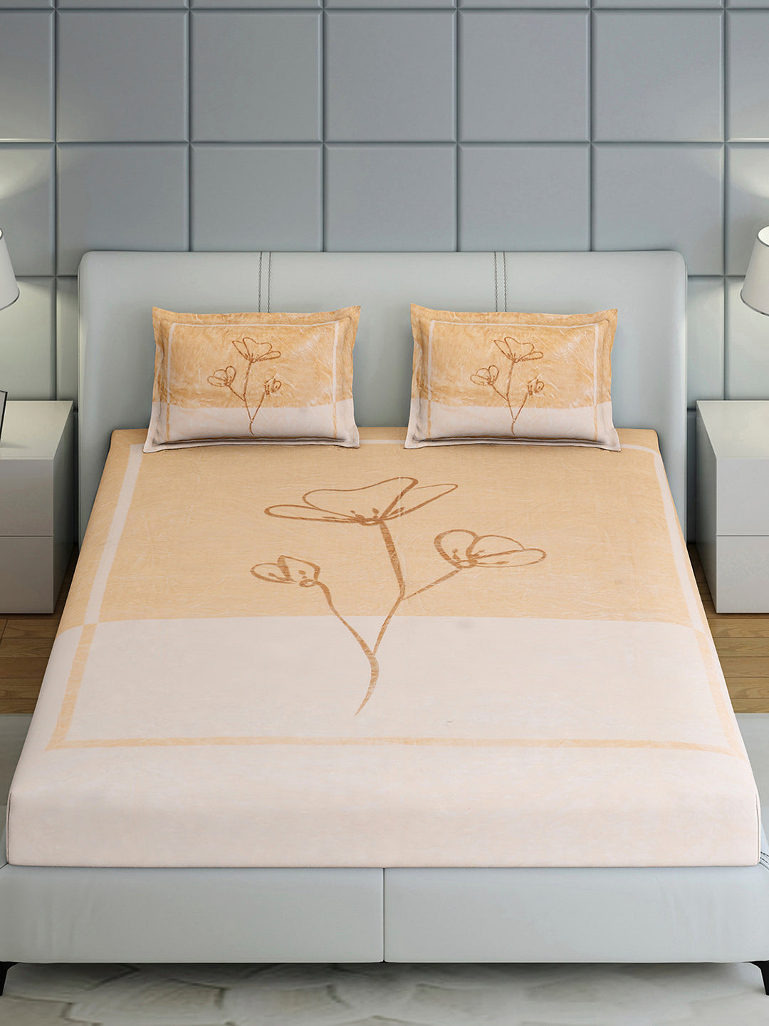 331 GSM 100% Polyester Double Bed 1 Bedsheet with 2 Pillow Cover (Miranda)