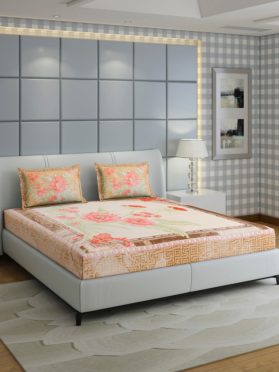 331 GSM 100% Polyester Double Bed 1 Bedsheet with 2 Pillow Cover (Miranda)