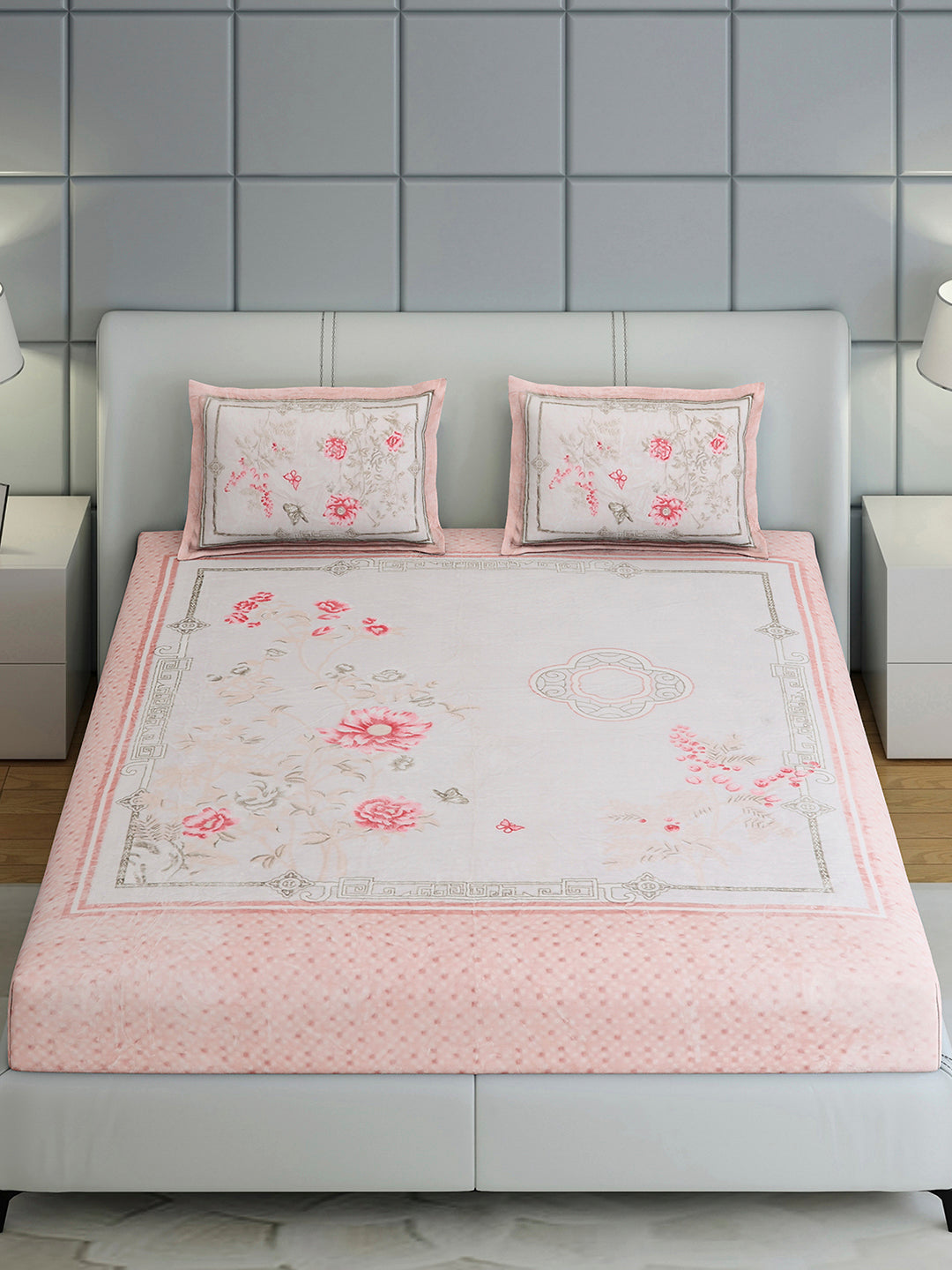 331 GSM 100% Polyester Double Bed 1 Bedsheet with 2 Pillow Cover (Miranda)