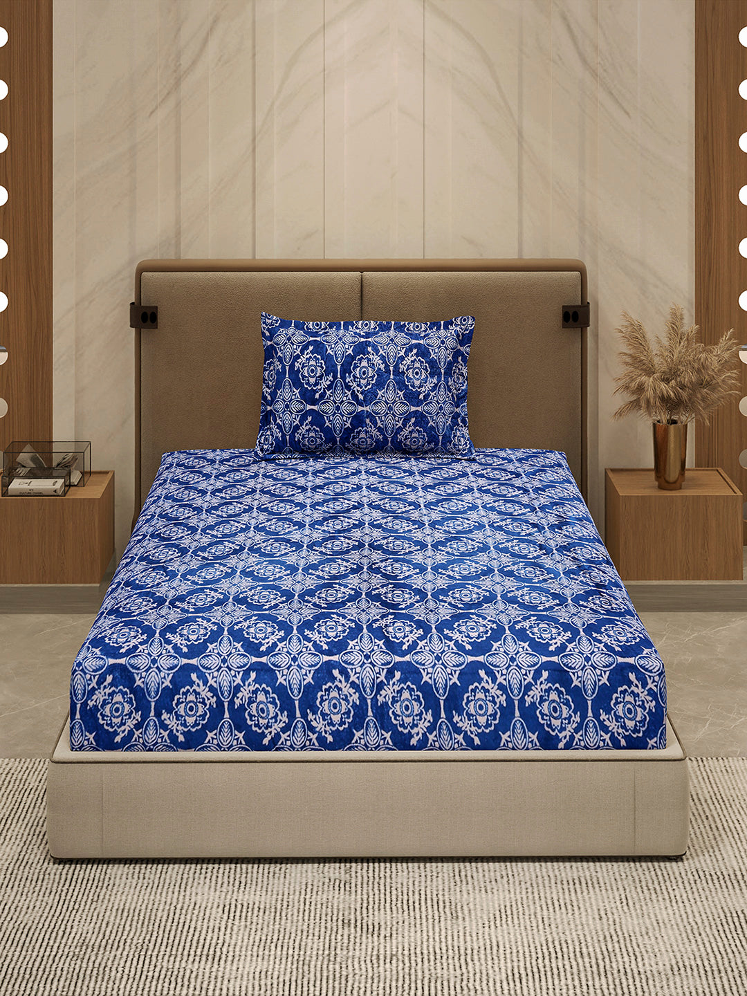 264 GSM 100% Polyester Single Bed 1 Bedsheet with 1 Pillow Cover (Nixie Piece)