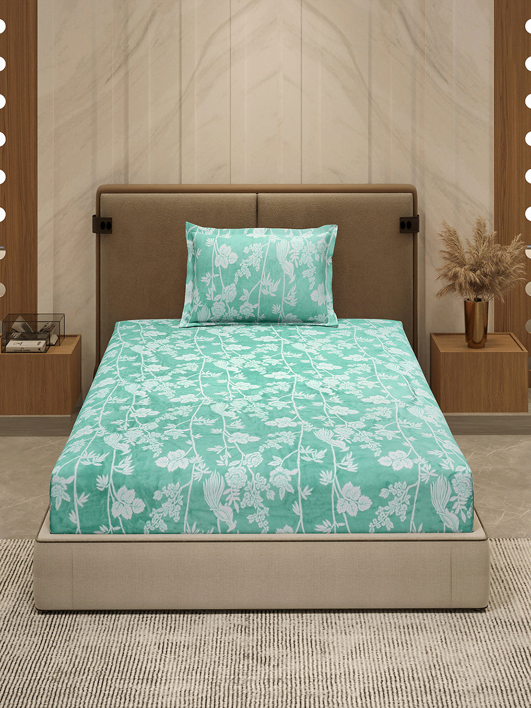 264 GSM 100% Polyester Single Bed 1 Bedsheet with 1 Pillow Cover (Nixie Piece)