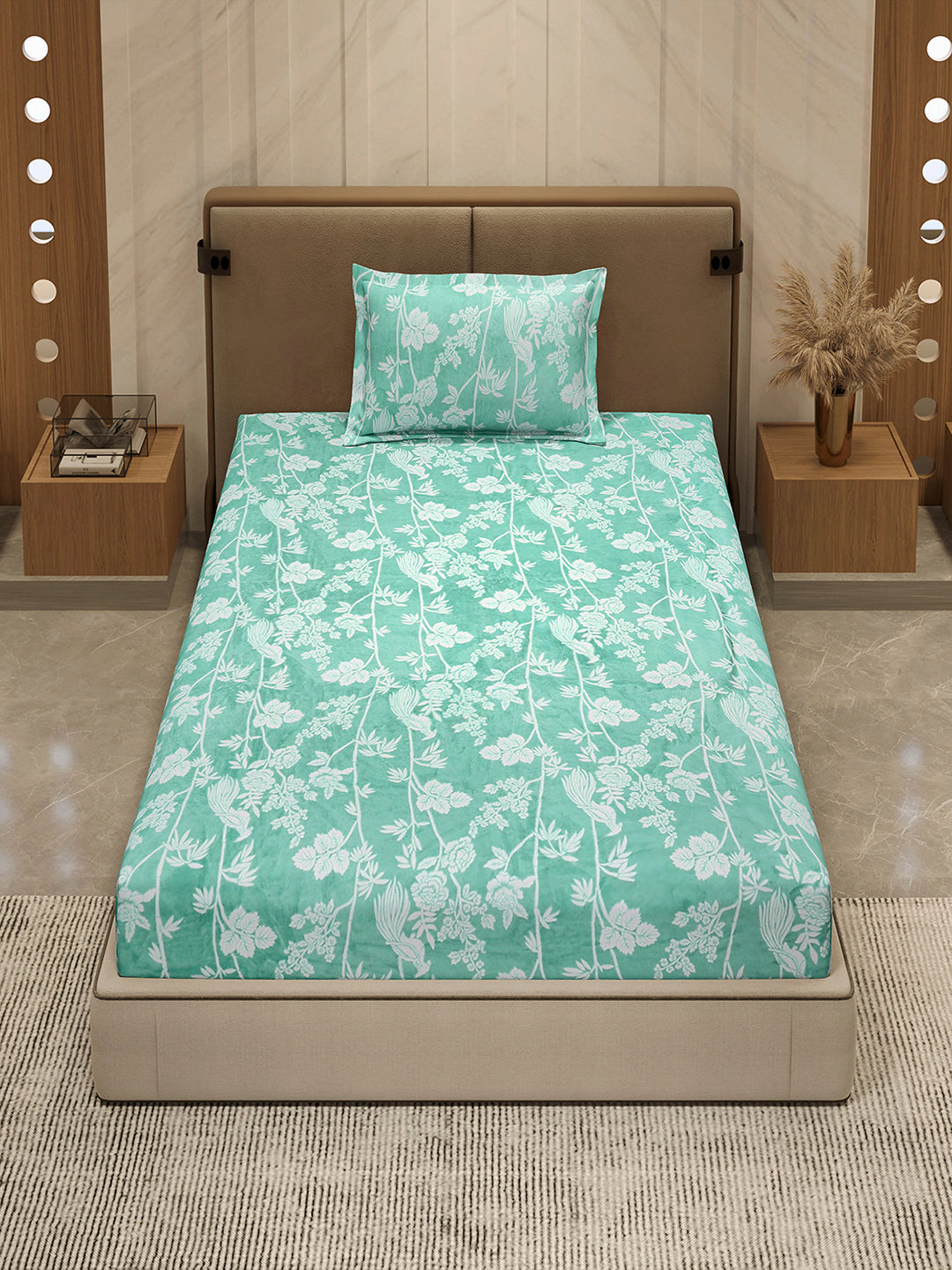 264 GSM 100% Polyester Single Bed 1 Bedsheet with 1 Pillow Cover (Nixie Piece)