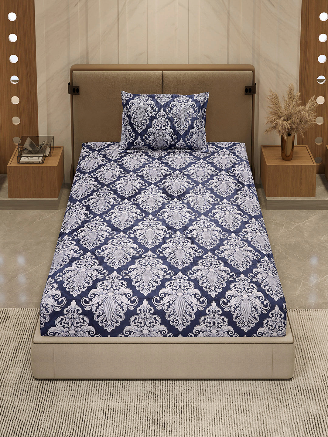 264 GSM 100% Polyester Single Bed 1 Bedsheet with 1 Pillow Cover (Nixie Piece)