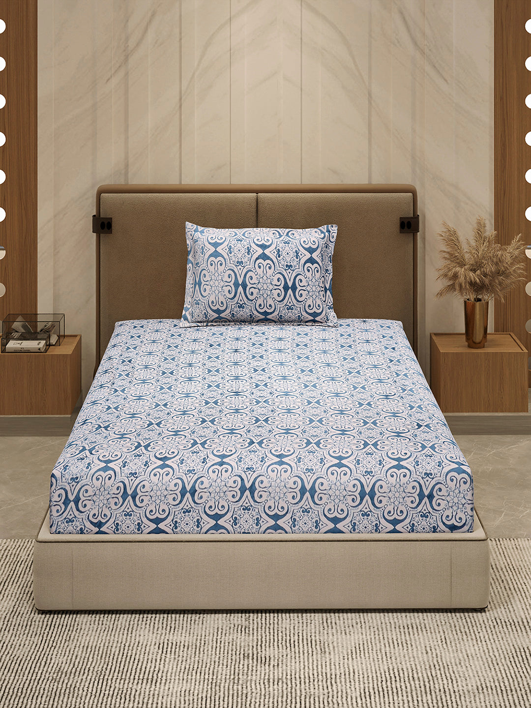 264 GSM 100% Polyester Single Bed 1 Bedsheet with 1 Pillow Cover (Nixie Piece)