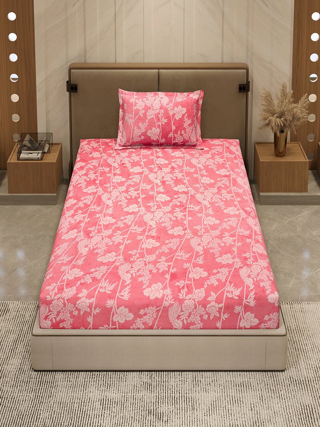 264 GSM 100% Polyester Single Bed 1 Bedsheet with 1 Pillow Cover (Nixie Piece)