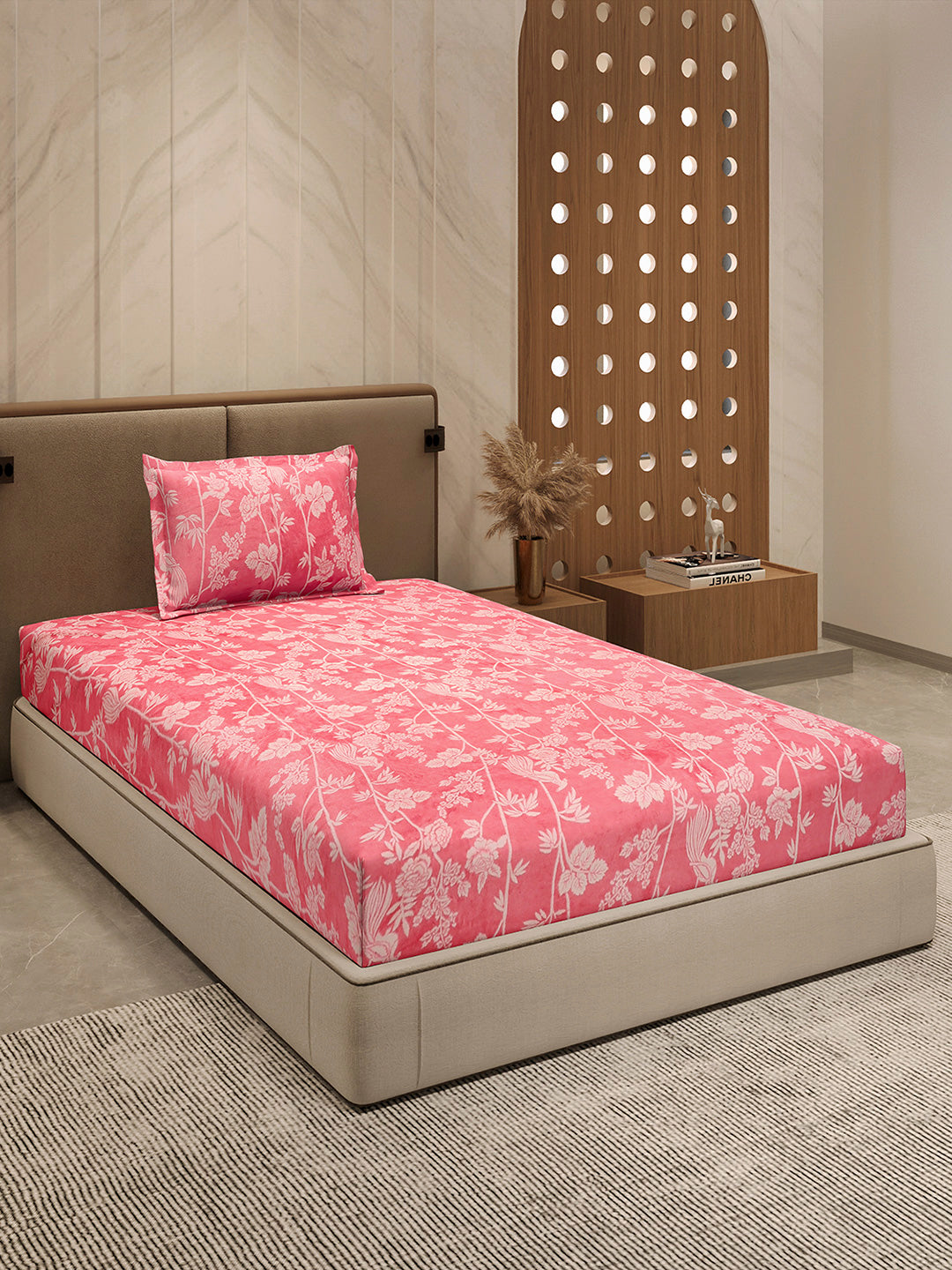 264 GSM 100% Polyester Single Bed 1 Bedsheet with 1 Pillow Cover (Nixie Piece)