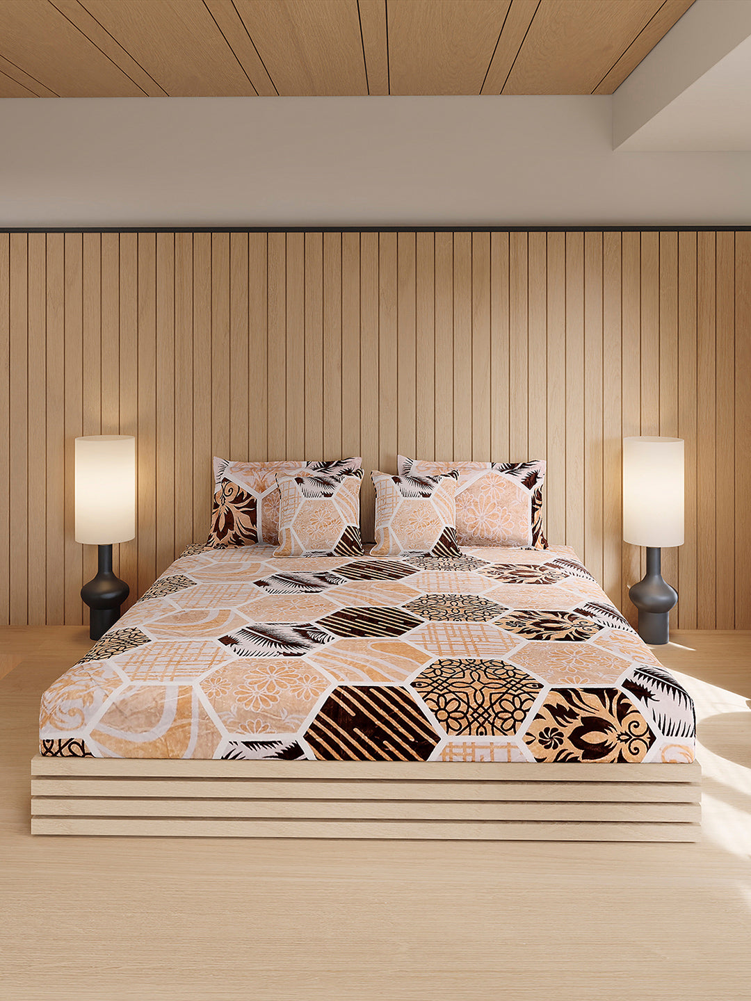 487 GSM 100% Polyester Double Bed 1 Bedsheet, 2 Pillow Cover & 2 Cushion Case (Pristine 4 Pcs Set)