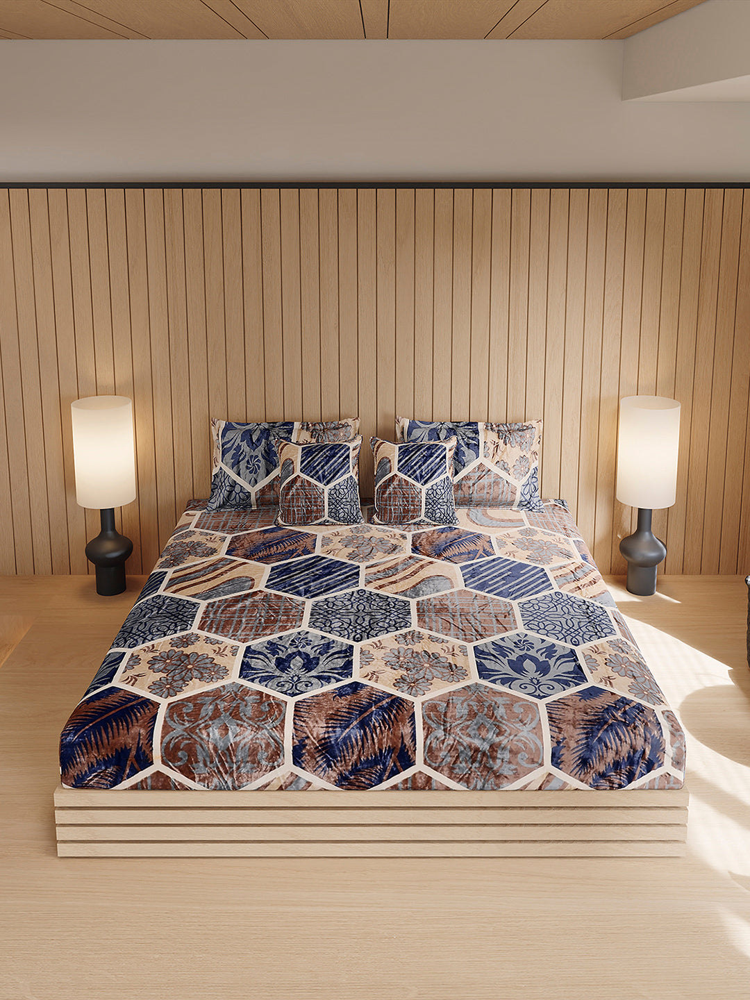 487 GSM 100% Polyester Double Bed 1 Bedsheet, 2 Pillow Cover & 2 Cushion Case (Pristine 4 Pcs Set)