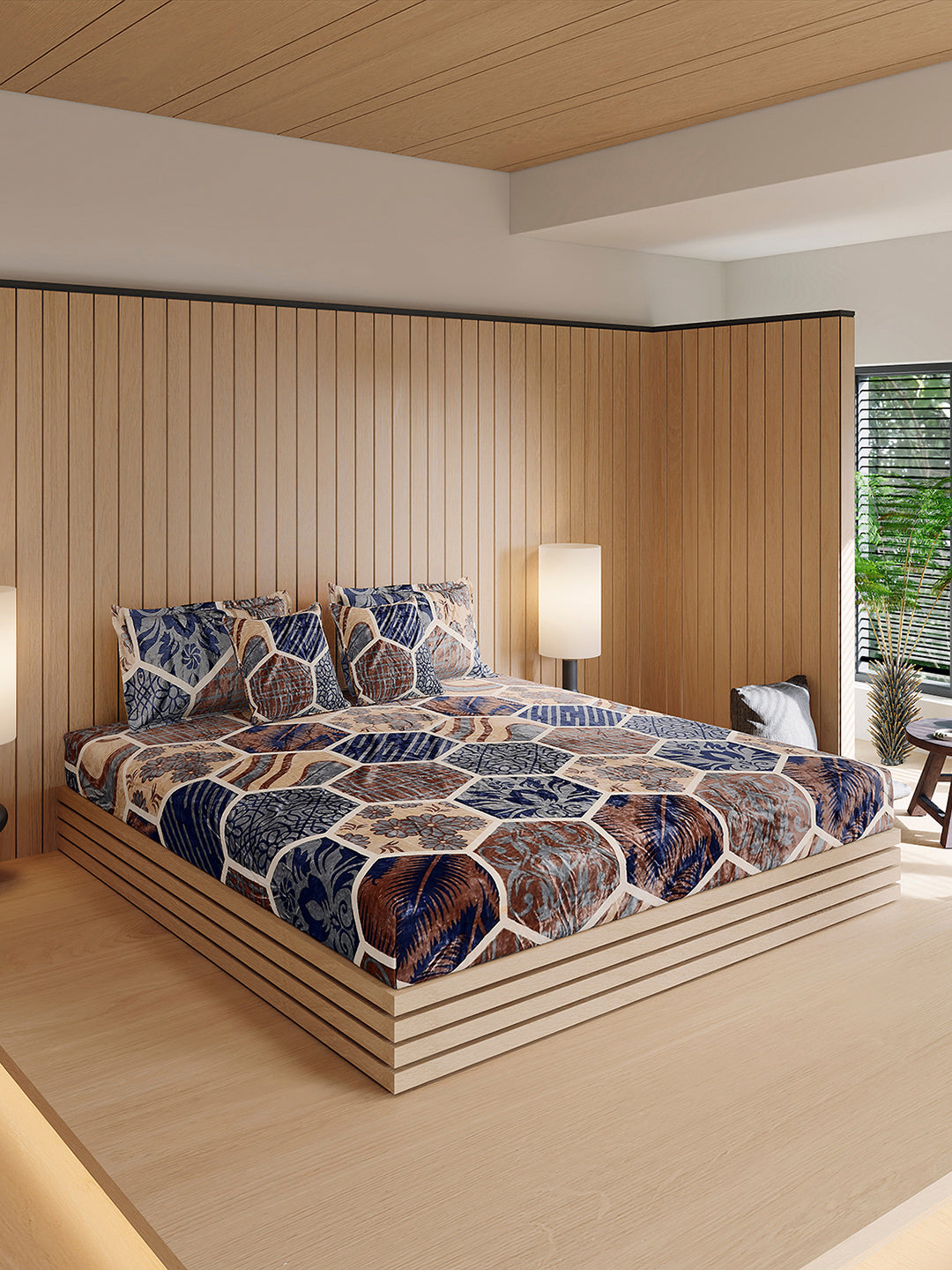 487 GSM 100% Polyester Double Bed 1 Bedsheet, 2 Pillow Cover & 2 Cushion Case (Pristine 4 Pcs Set)