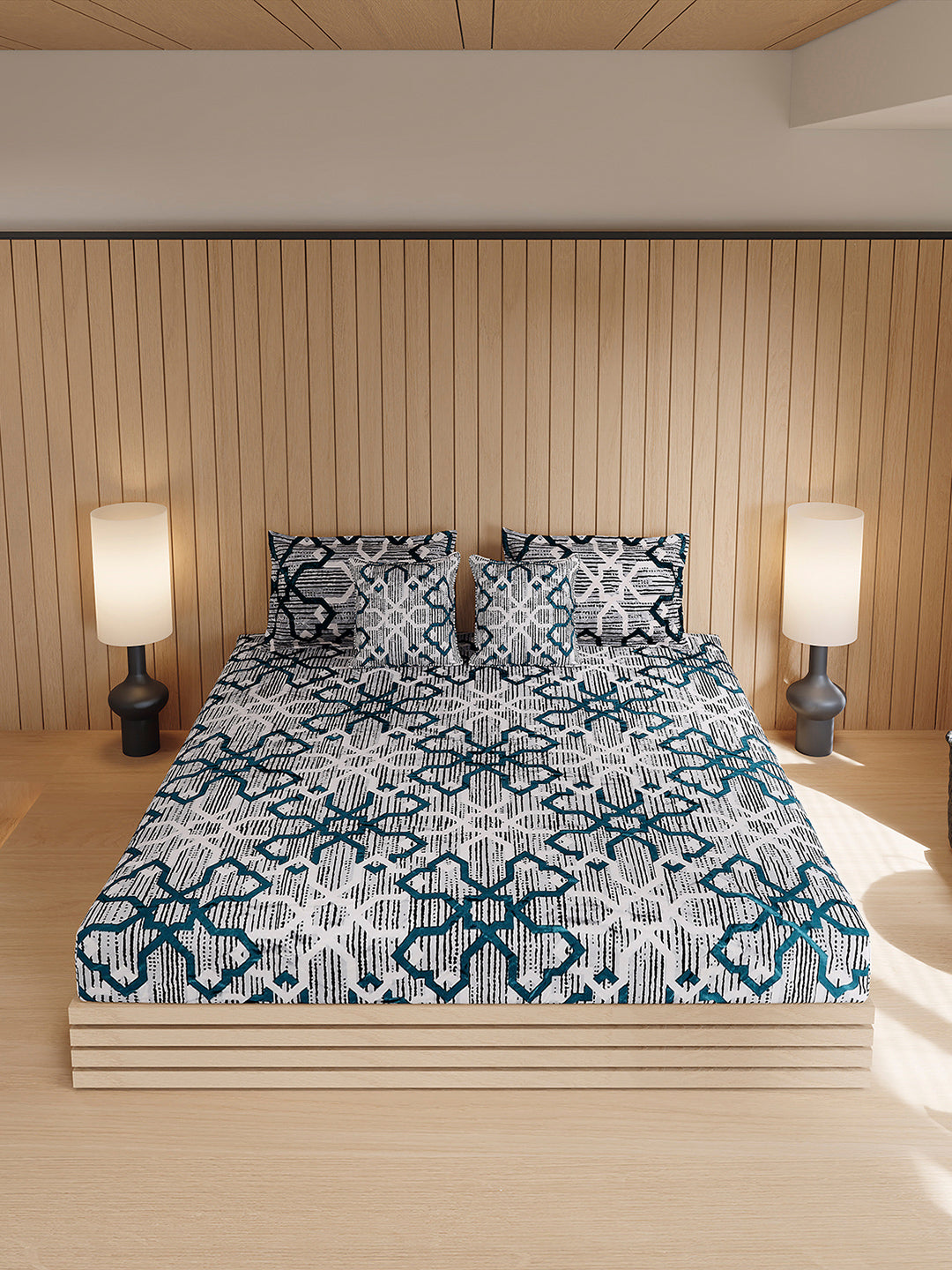 487 GSM 100% Polyester Double Bed 1 Bedsheet, 2 Pillow Cover & 2 Cushion Case (Pristine 4 Pcs Set)