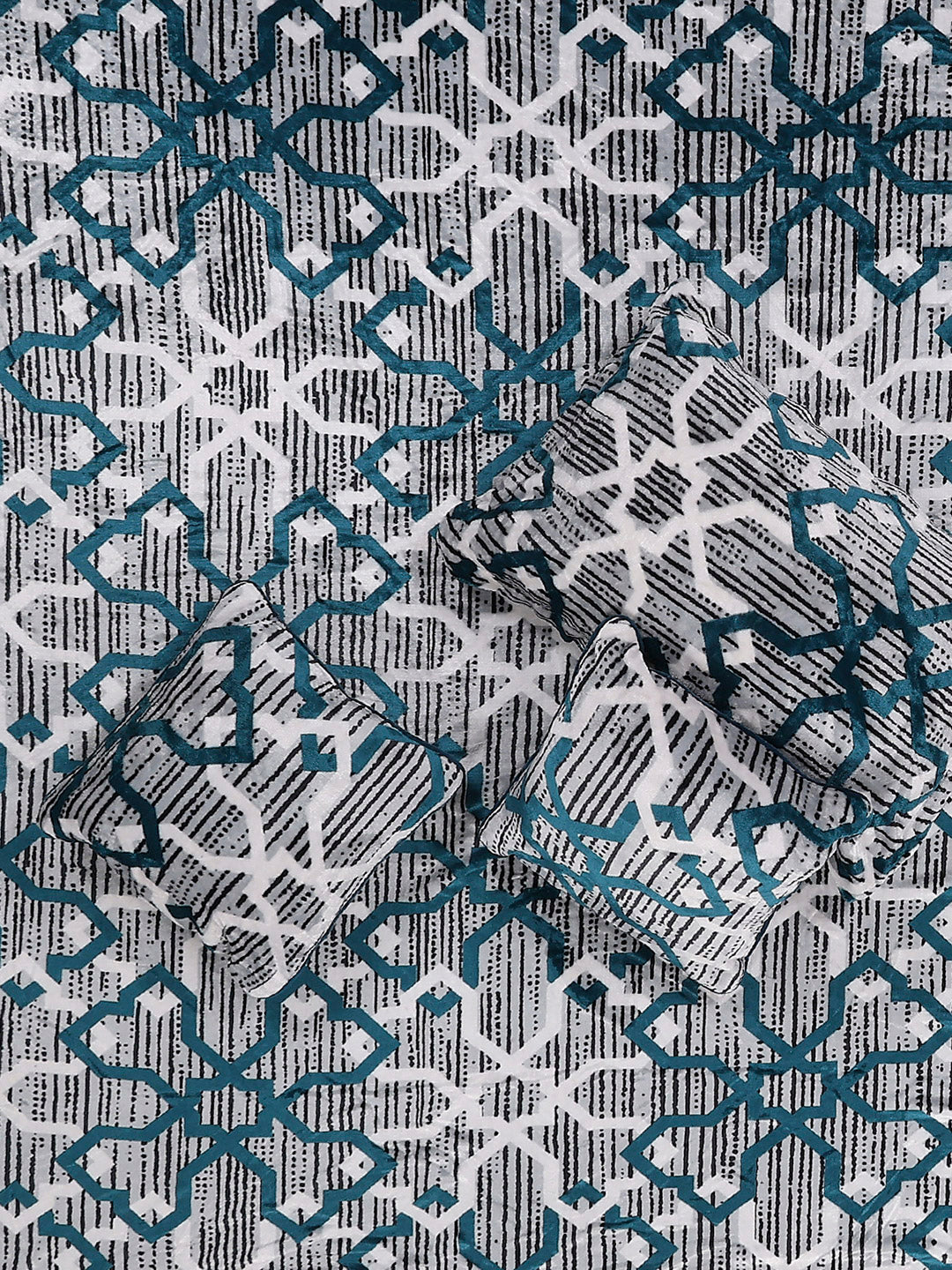 487 GSM 100% Polyester Double Bed 1 Bedsheet, 2 Pillow Cover & 2 Cushion Case (Pristine 4 Pcs Set)