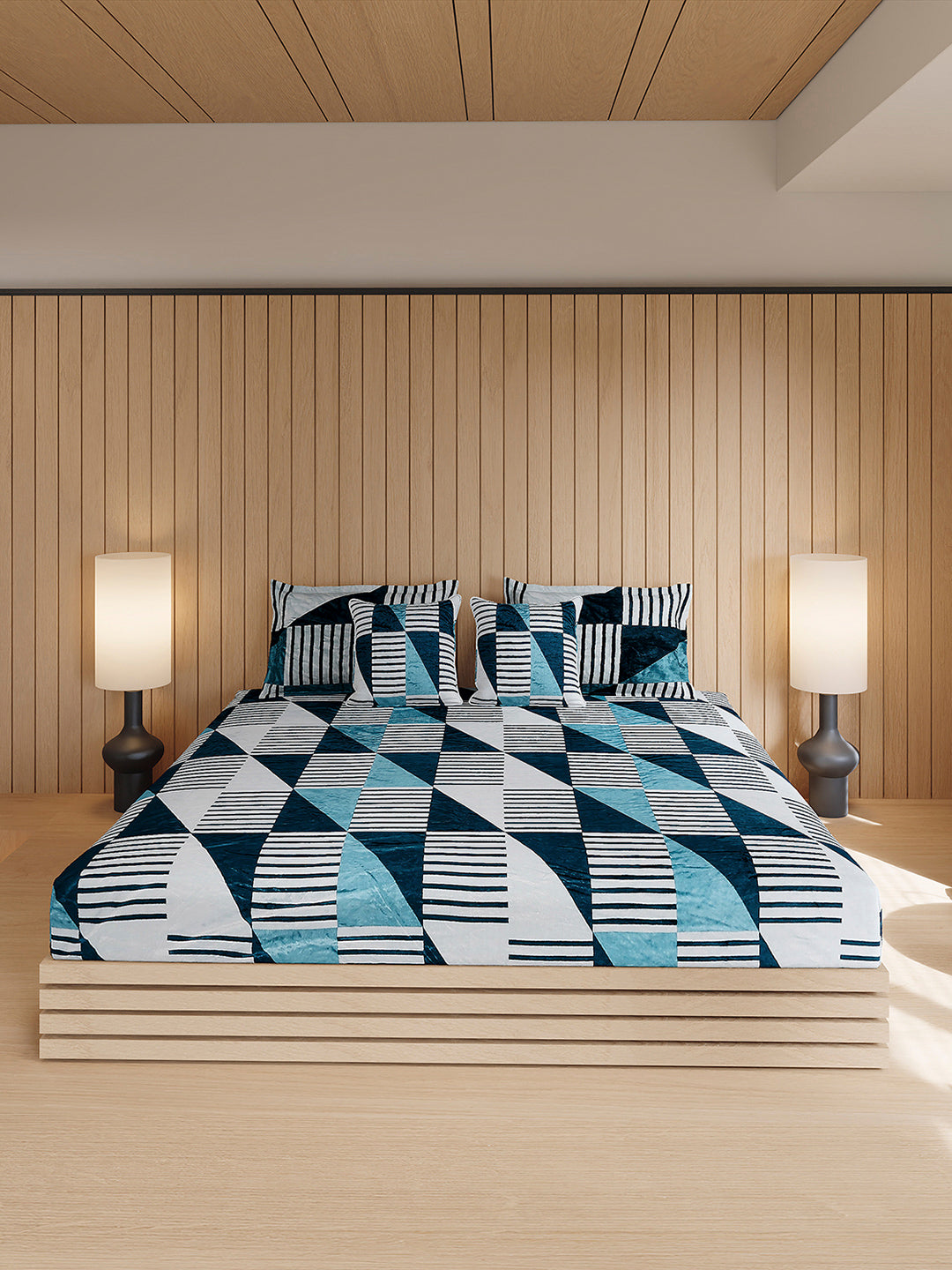 487 GSM Polyester Double Bed 1 Bedsheet, 2 Pillow Cover & 2 Cushion Case (Pristine 4 Pcs Set)