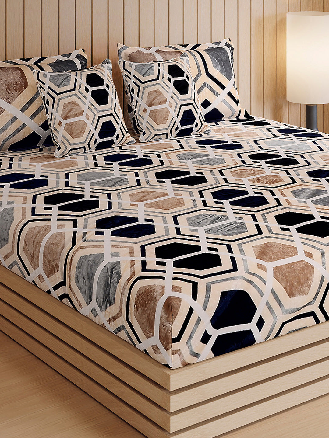 487 GSM 100% Polyester Double Bed 1 Bedsheet, 2 Pillow Cover & 2 Cushion Case (Pristine 4 Pcs Set)