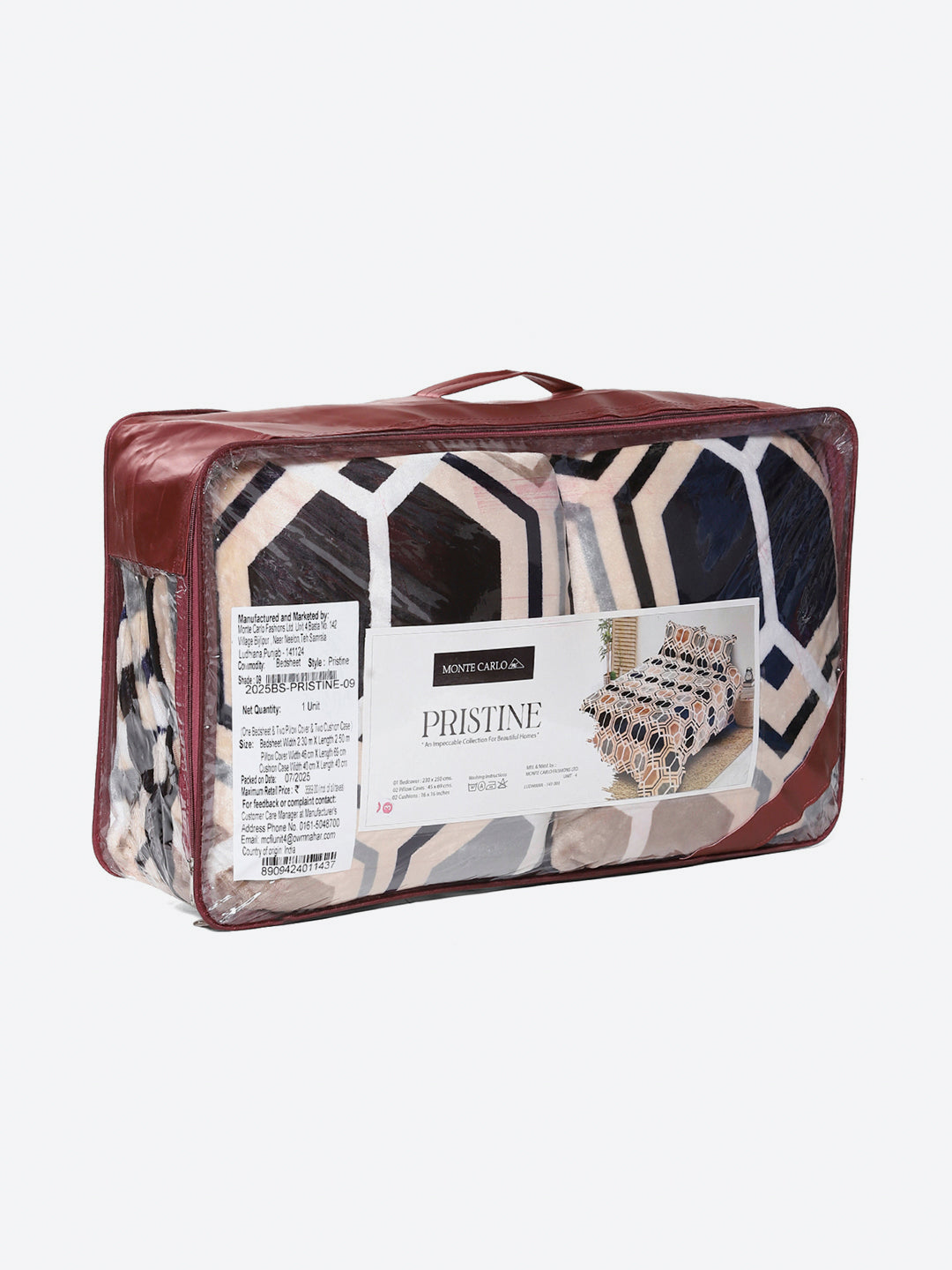 487 GSM 100% Polyester Double Bed 1 Bedsheet, 2 Pillow Cover & 2 Cushion Case (Pristine 4 Pcs Set)