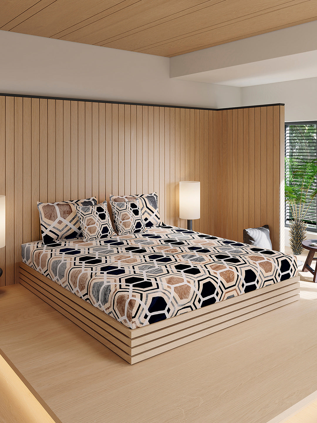 487 GSM 100% Polyester Double Bed 1 Bedsheet, 2 Pillow Cover & 2 Cushion Case (Pristine 4 Pcs Set)