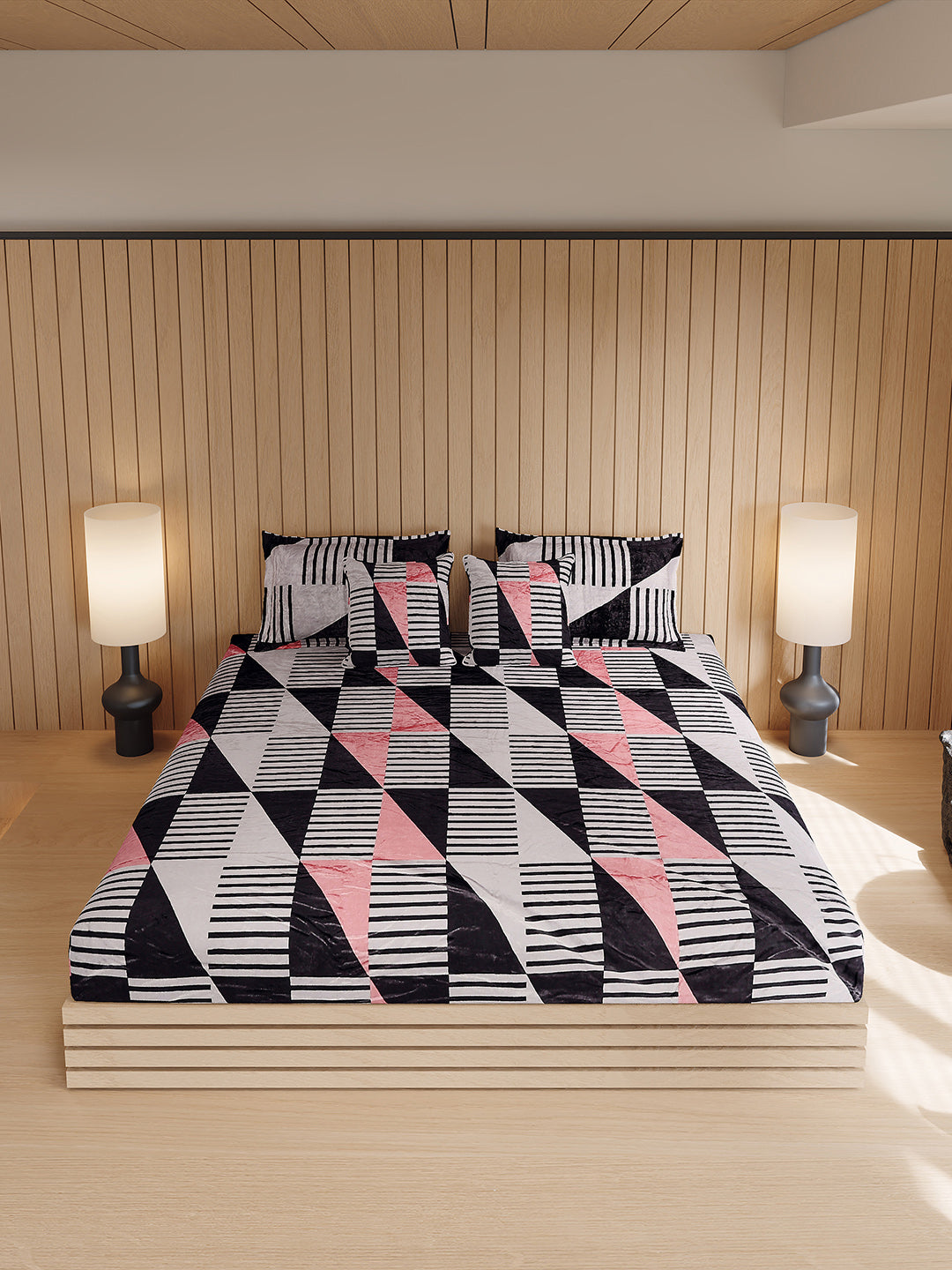 487 GSM 100% Polyester Double Bed 1 Bedsheet, 2 Pillow Cover & 2 Cushion Case (Pristine 4 Pcs Set)