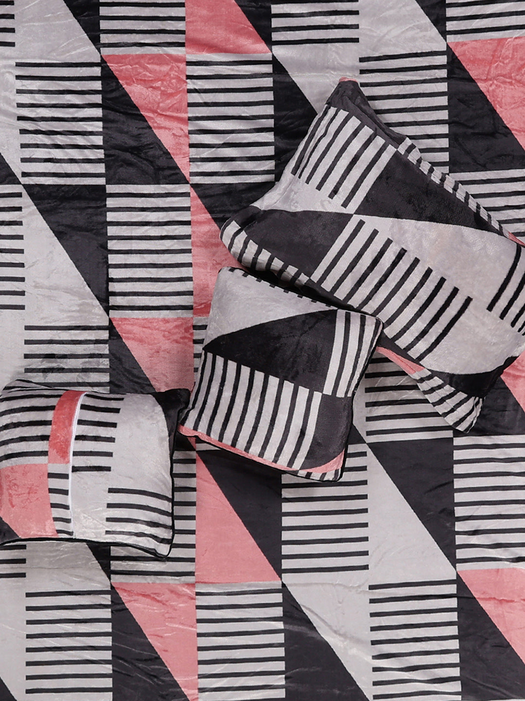 487 GSM 100% Polyester Double Bed 1 Bedsheet, 2 Pillow Cover & 2 Cushion Case (Pristine 4 Pcs Set)