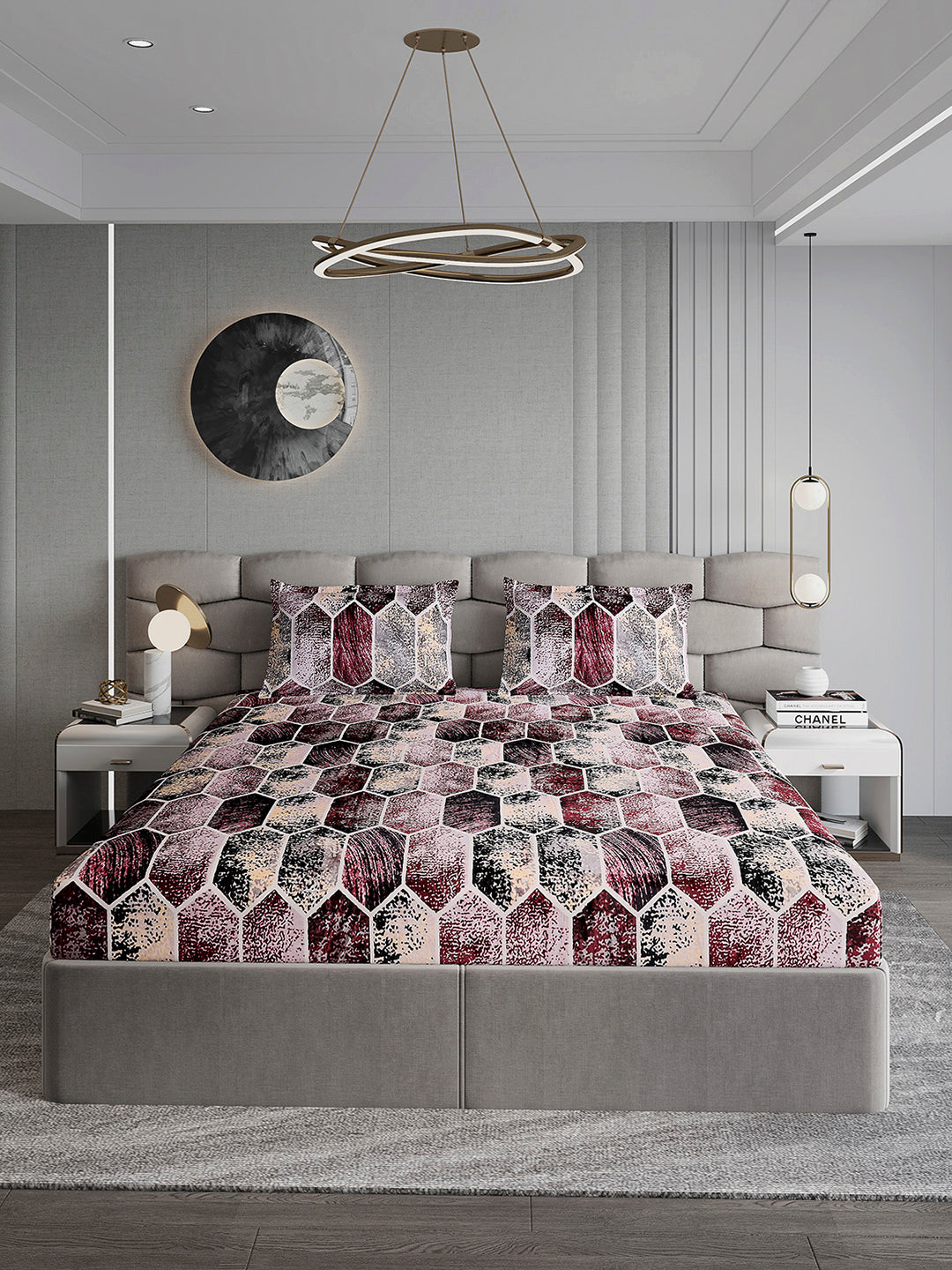 371 GSM Polyester King Bed 1 Bedsheet with 2 Pillow Cover (Rubina King)
